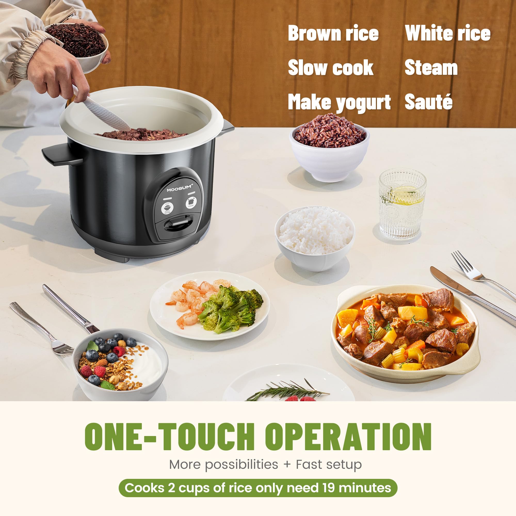Petit cuiseur à riz non cuit 3 tasses – Revêtement en céramique non toxique – Multifonction à une touche pour riz/sauté/yaourt, passe au lave-vaisselle, taille 1 à 3 personnes, foncé