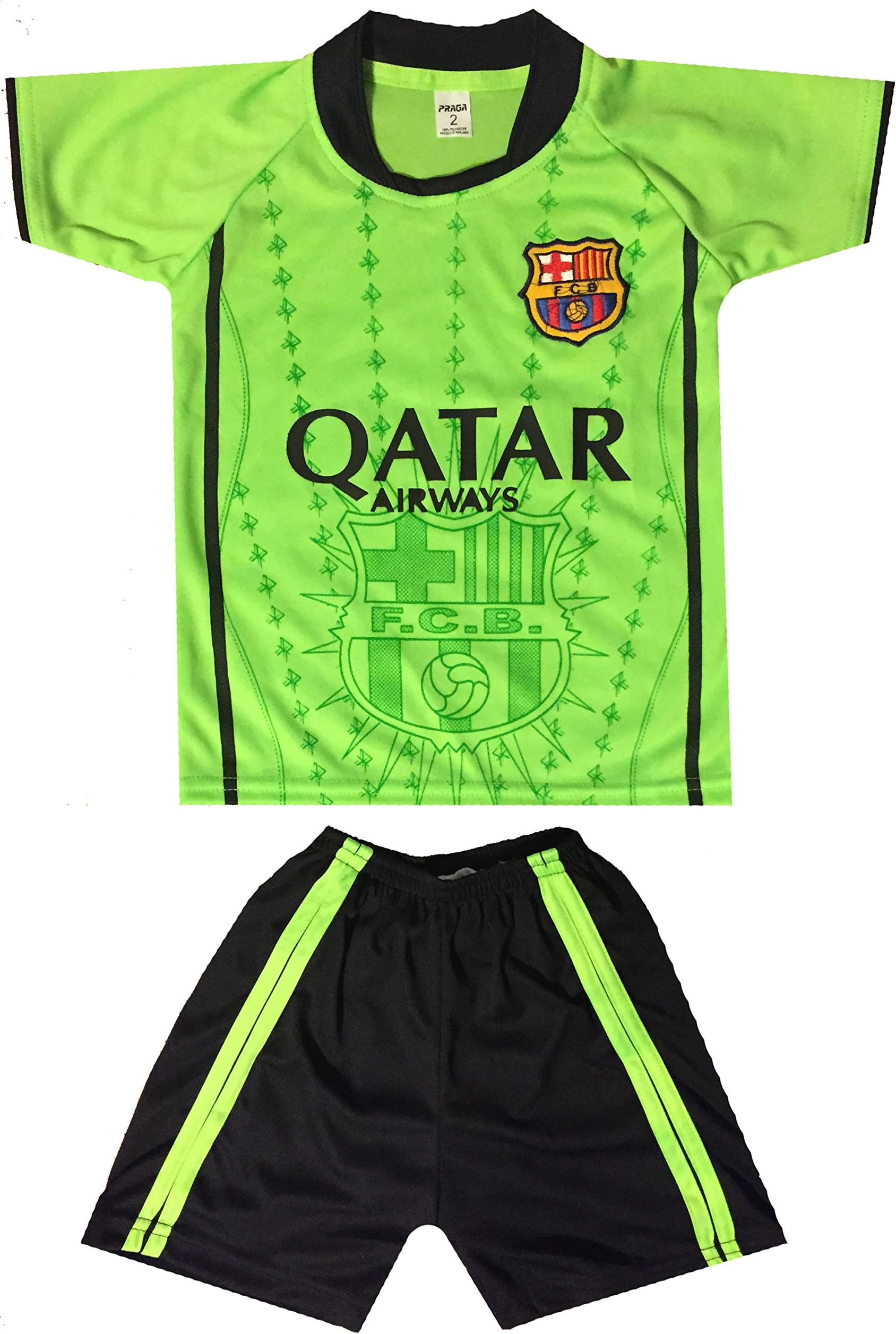 Kids FC Barcelona Jersey/Shorts Soccer Football Lime Green (9-10 yrs, Lime Green) Apparel