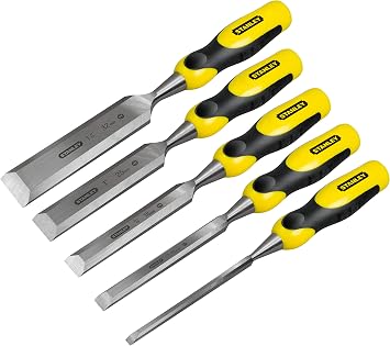 STANLEY Wood Chisel Kit (5 Pieces), Formones, Dynagrip, Carbon Steel Blade, Includes Whetstone/Oil/Case Sizes: 6, 12, 18, 25, 32 mm, 5-16-421
