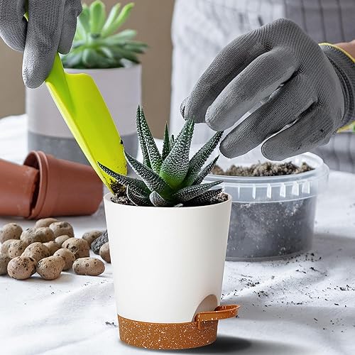 Miniatura 5 de Macetas pequeñas de 4 pulgadas para plantas de interior y exterior, paquete de 5 macetas con agujeros de drenaje y bandeja, macetas pequeñas de