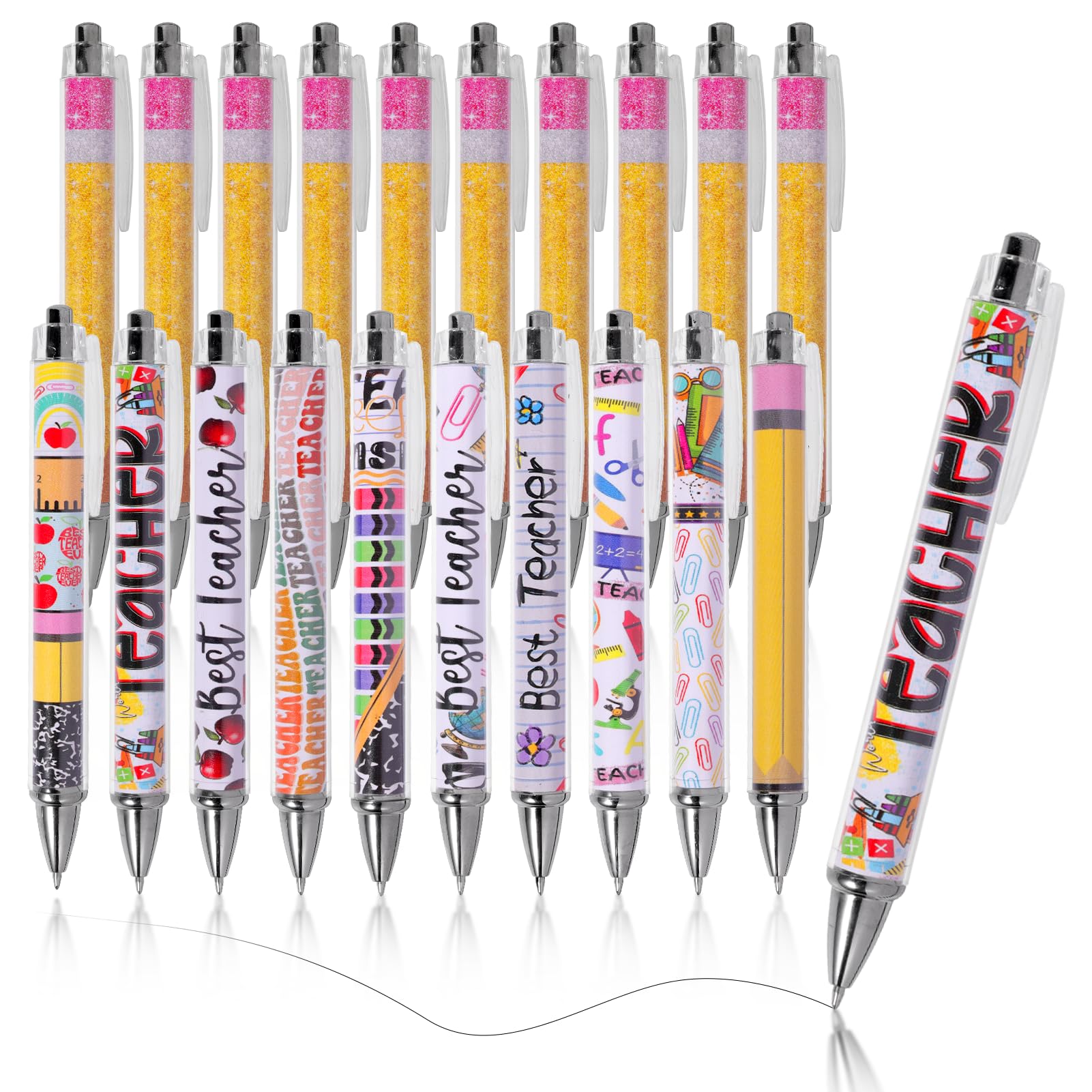 20 penne per insegnanti, set di penne per insegnanti, citazioni ispiratrici per la scuola, regali di ringraziamento prescolari, forniture per ufficio e studio, confezione sfusa