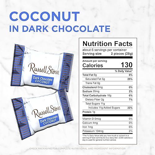 Vista 2 de RUSSELL STOVER Bolsa de regalo de caramelo de coco de chocolate oscuro, 6 onzas.