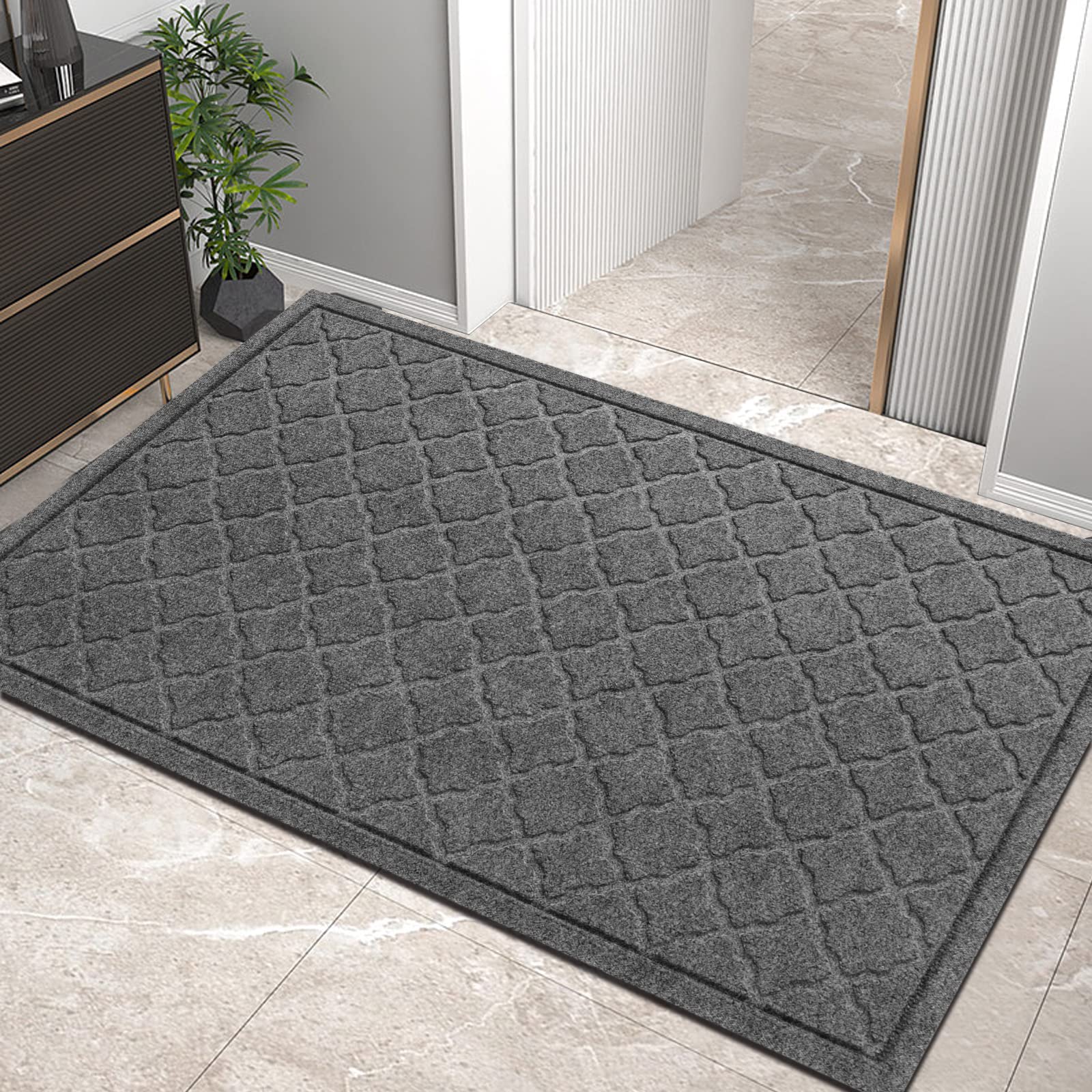 HIYARD Durable Front Door Mat, Absorbent Muddy Dirt Resist Welcome Door Mats Outdoor Indoor, Non-Slip Natural Rubber Backing Low Profile Doormat for Entryway, Patio 36×24, Grey