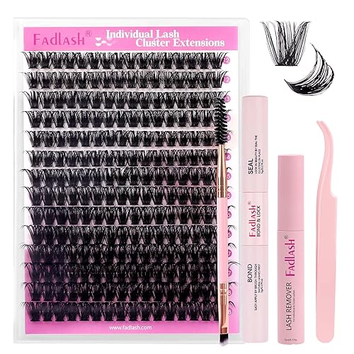 Miniatura 16 de FADLASH Kit de 280 racimos de pestañas individuales, rizo D, 0.315-0.630 pulgadas, con enlace de pestañas y pinzas de sellado para pestañas para KIT