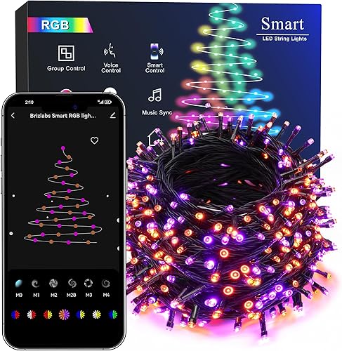Brizled Luces de Navidad RGB, 164 pies, 498 luces LED inteligentes controladas por aplicación, luces de Navidad que cambian de color regulables,