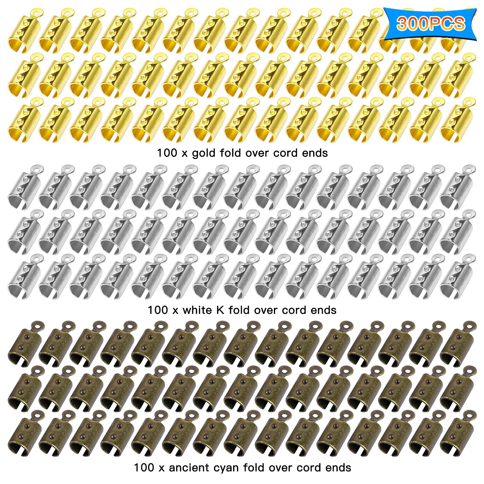 Ribbon Clamp Cord Ends For Jewelry Making 300-Piece Jewelry Crimp
