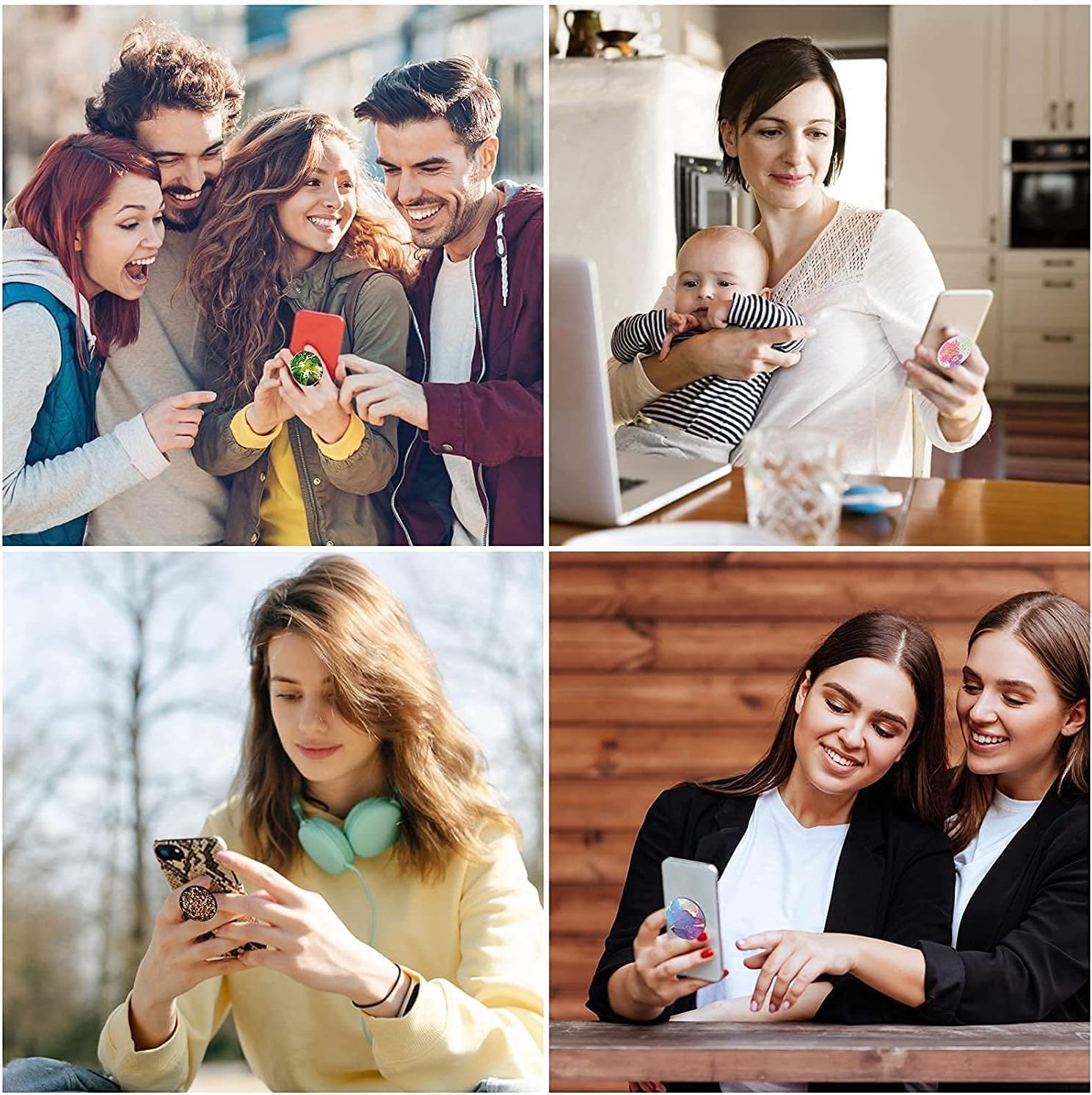 4 Pack New Version Phone Holder Solid Color Gradient Style Grip Stand Finger Holder for Smartphone and Tablets (Solid Color) - Image 6