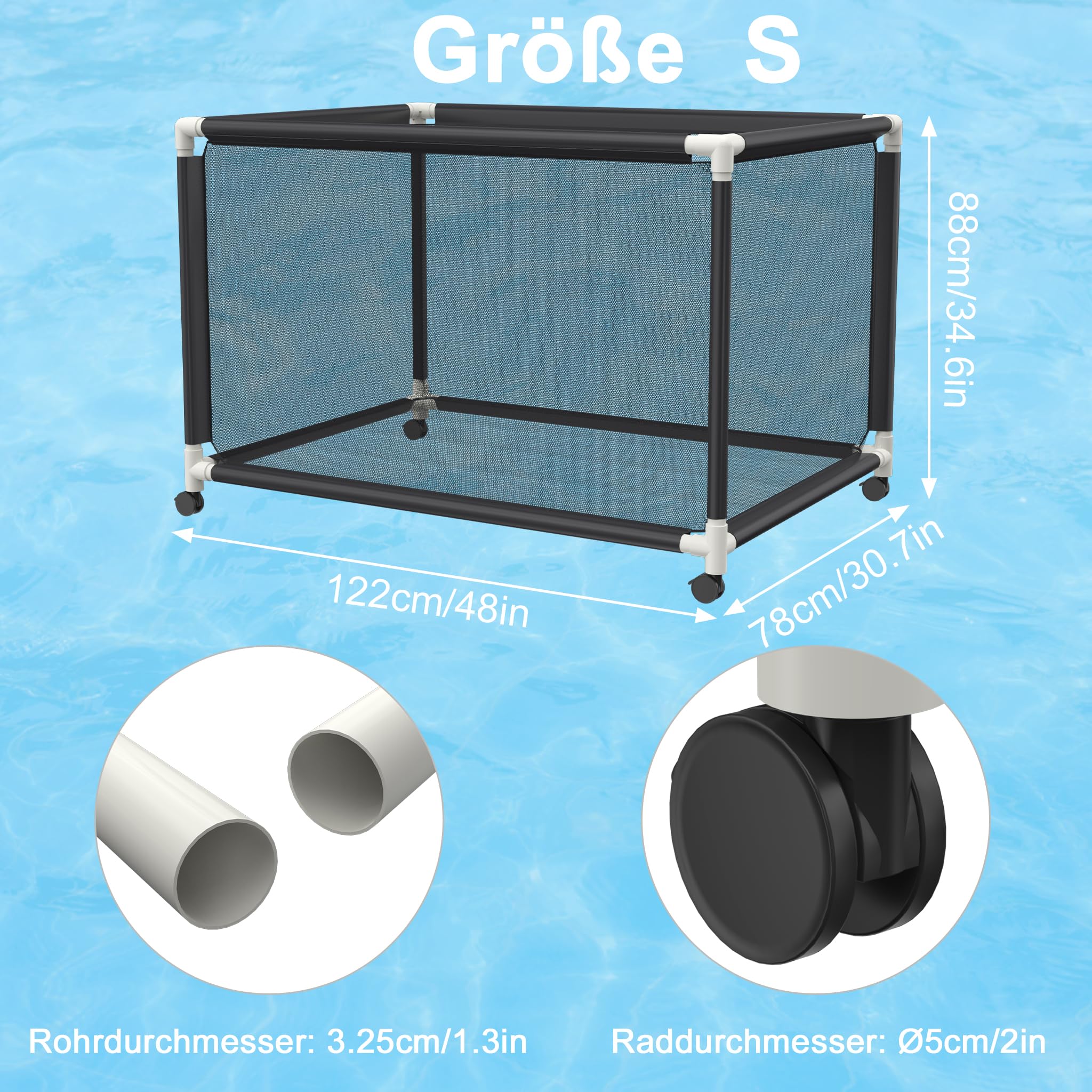 YRHome Pudełko do przechowywania basenu, organizer na kółkach, 122 x 78 x 88 cm, pojemnik do przechowywania o dużej pojemności, siatkowy organizer na sprzęt basenowy, makaron basenowy, zabawki i