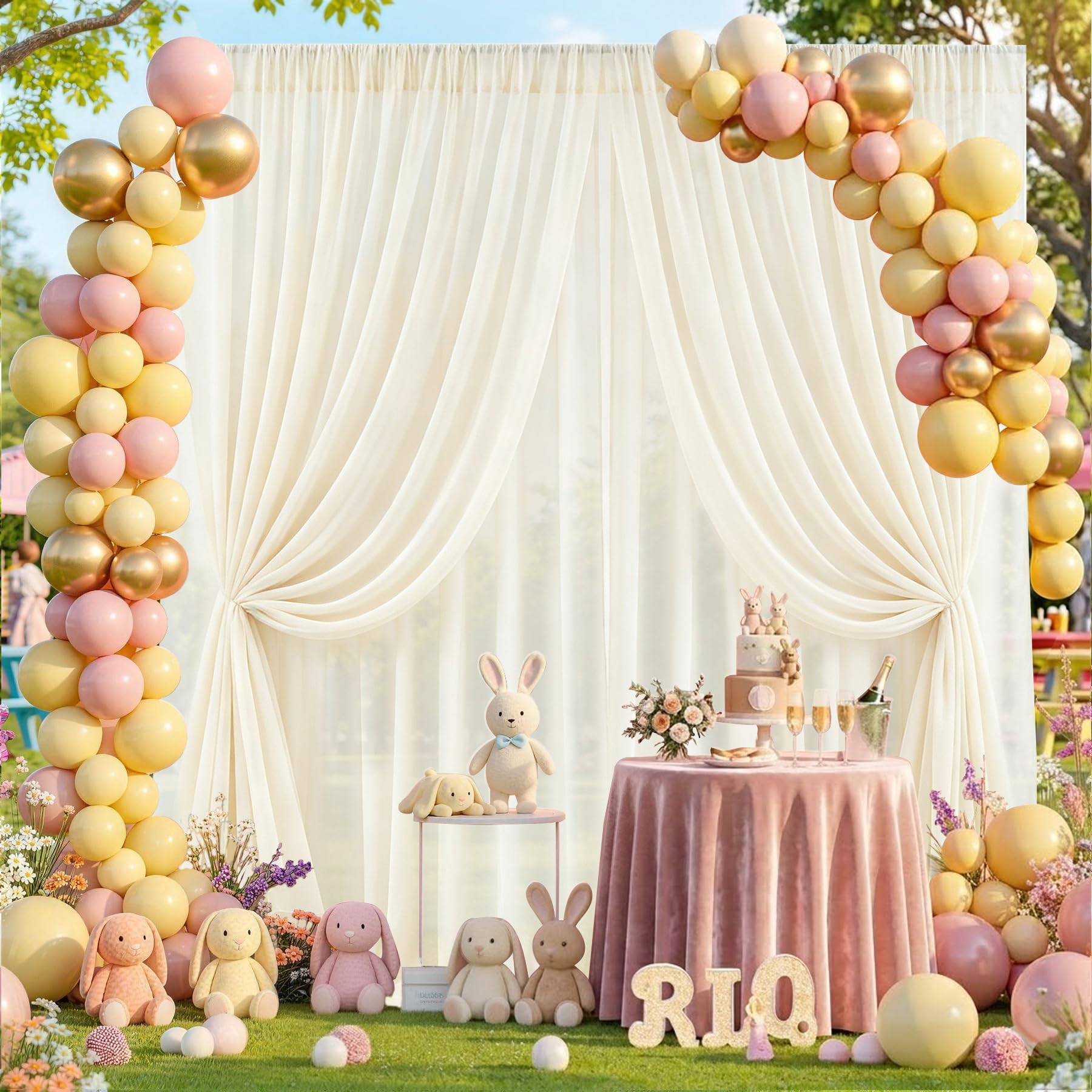 4er Set Elfenbein Chiffon Stoff Hintergrund Vorhang 1,5x3m Tüll Drape für Hochzeitsbogen Standesamt Fotografie Party Deko weiches glattes Tuch