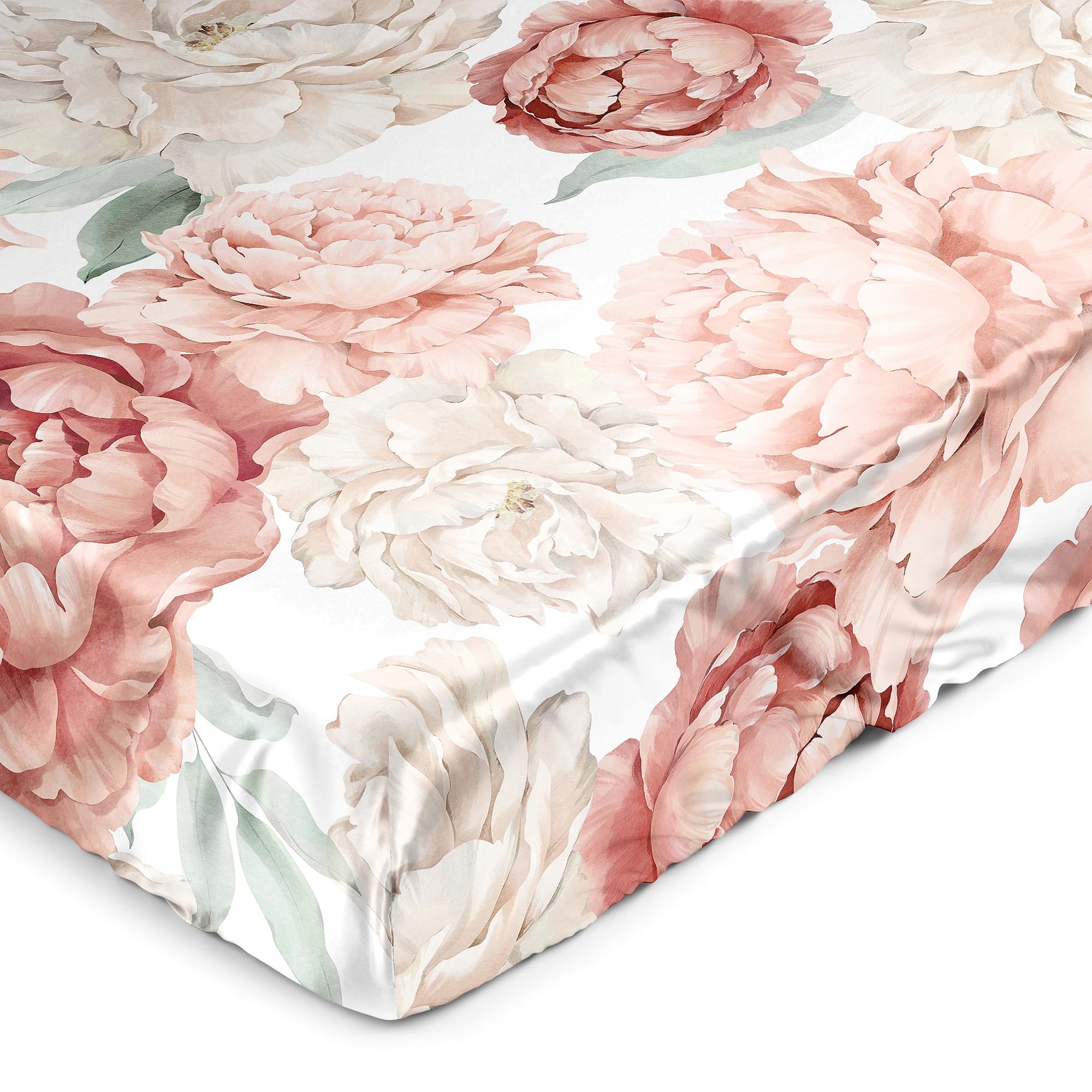 Sweet Jojo Designs Blush Pink Boho Shabby Chic Floral Girl Baby Satin Fitted Crib Sheet Infant Newborn Nursery Toddler Bed Room Standard Mattress Off White Ivory Bohemian Vintage Watercolor Flower — image 1