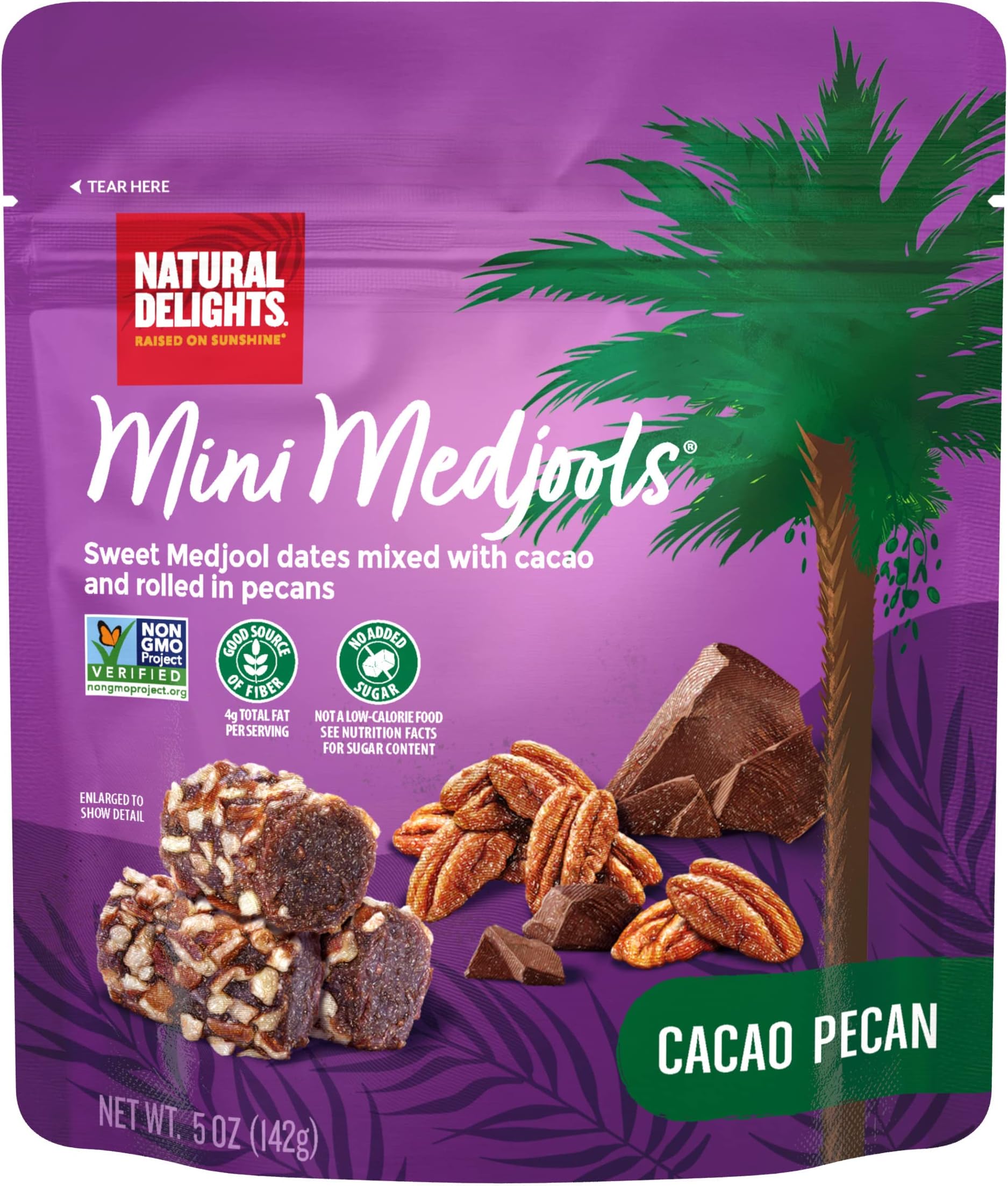 Natural Delights Cacao Pecan Mini Medjools Pouch (5 oz) | Great Snacks for Adults and Kids | Non-GMO Verified | On the Go Snack