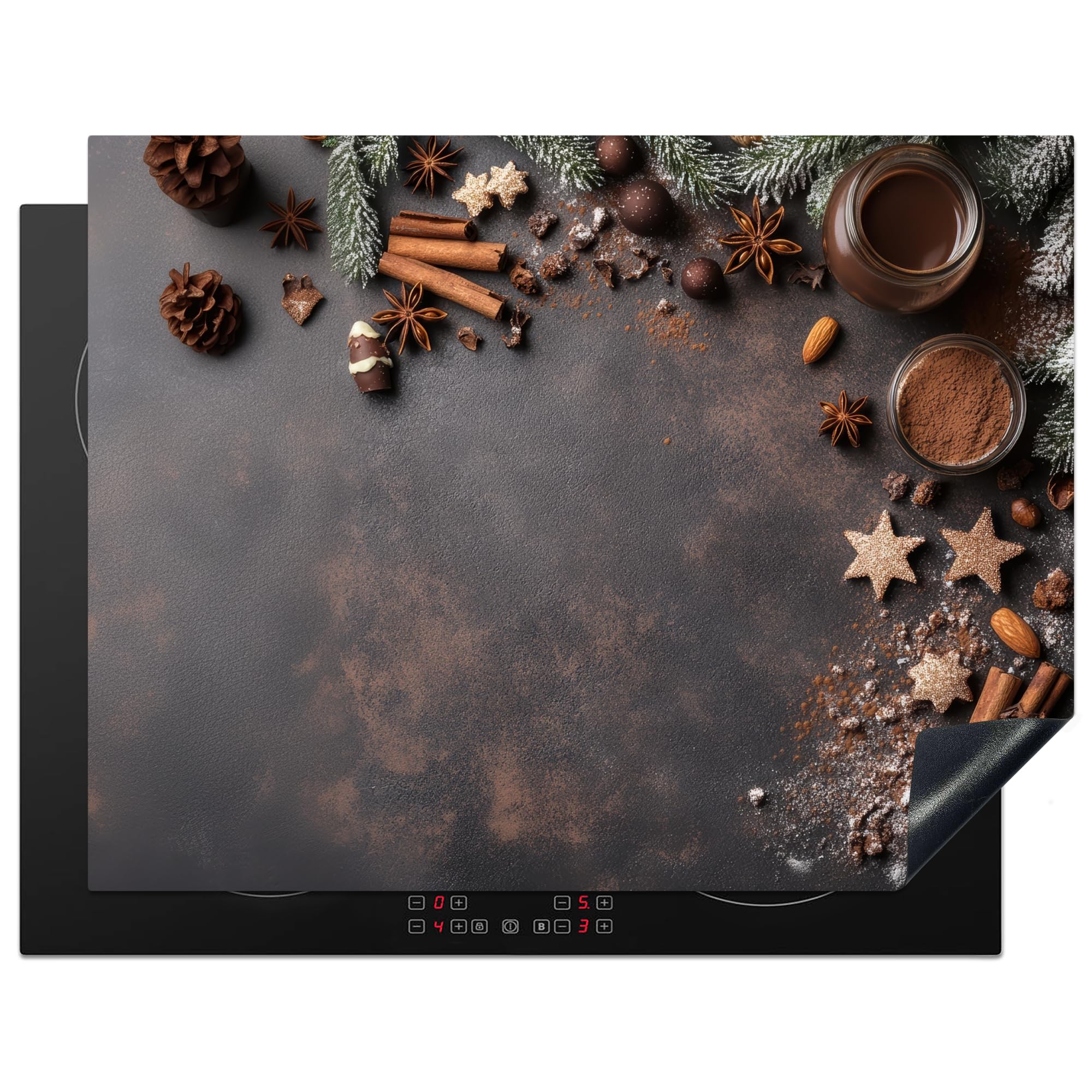 KitchenYeah© Induction Hob Protector Mat 23.2"x30.3" / 77x59 cm Stove Cap Top Cover Kitchen Cooker Covers for Electric Hobs Vinyl Cinnamon - Christmas - Brown - Bronze