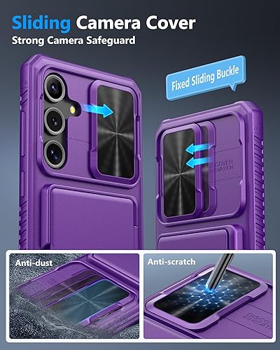 Miniatura 4 de ATATOO Funda para Samsung Galaxy S25 FE, tarjetero integrado (3-5 tarjetas) y cubierta de cámara deslizante y bloqueo RFID, protección de grado