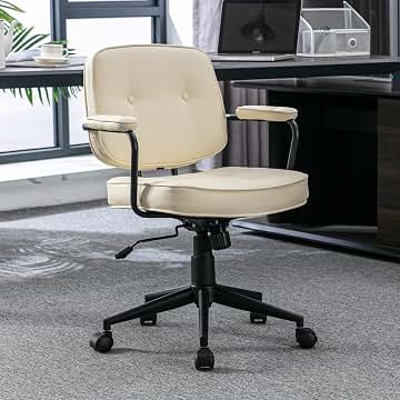 Silla Oficina de Cuero Moderna Silla Escritorio Giratoria,Silla Computadora con Reposabrazos Silla de Trabajo Regulable para Despacho/Estudio,Blanco