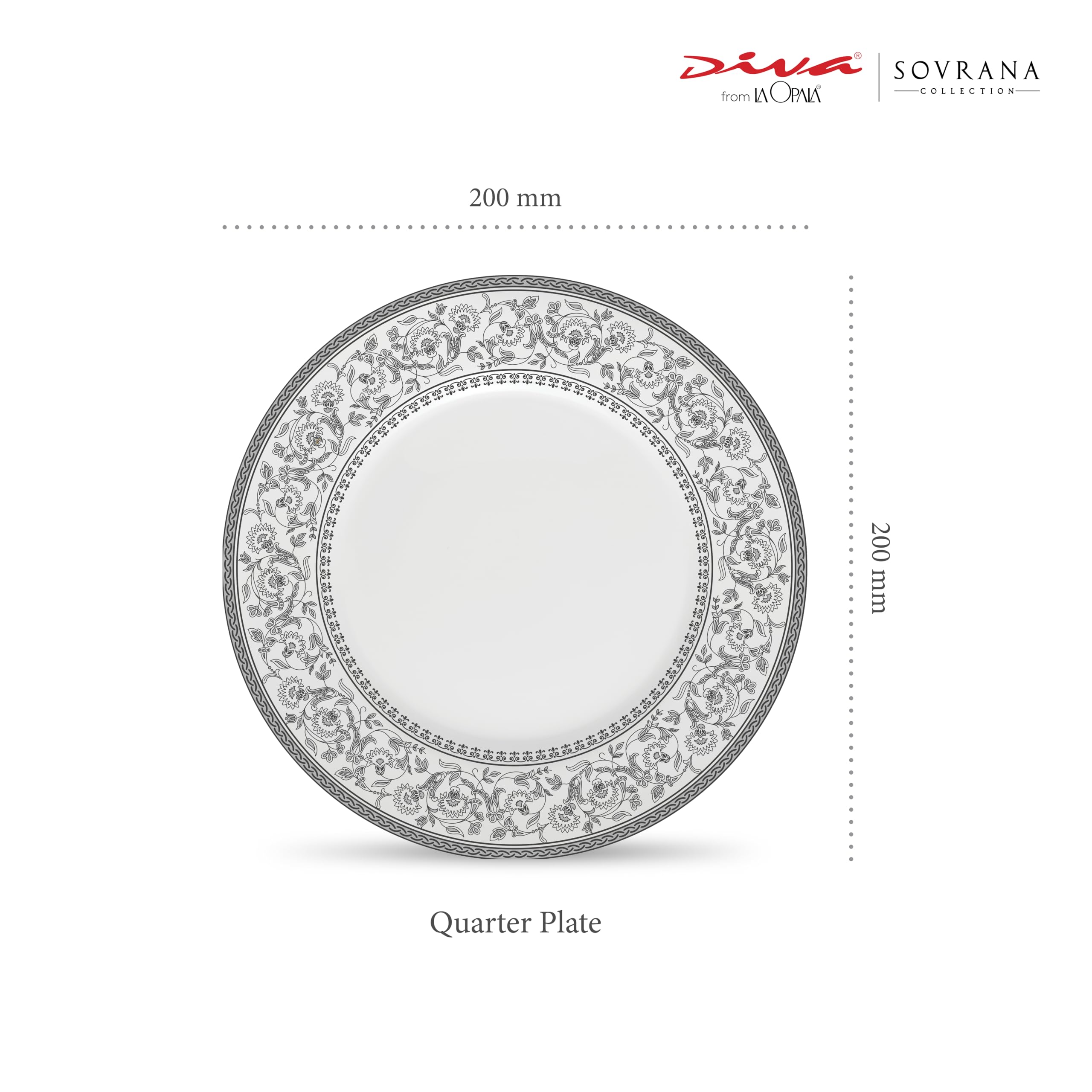 La Opala Diva Sovrana Collection Opal Glass Crockery | Quarter Plate Set of 6 Persian Grey | Side Plate for Snacking & Gifting | Microwave Safe | 100% Vegetarian | Extra Strong | Super Light & White 1