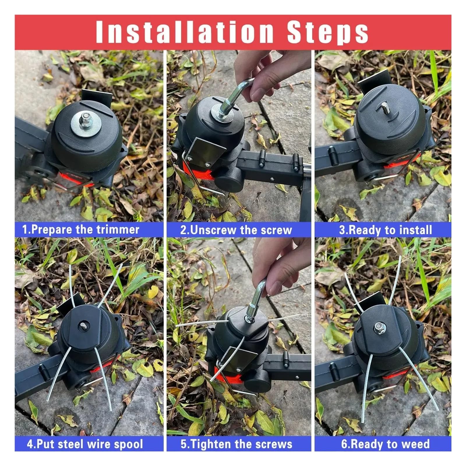 Głowica podkaszarki żyłkowej elektryczna głowica do chwastów wymienna głowica żyłkowa żyłka stalowa głowica trymera do bezprzewodowych podkaszarki do trawy(5Pcs)