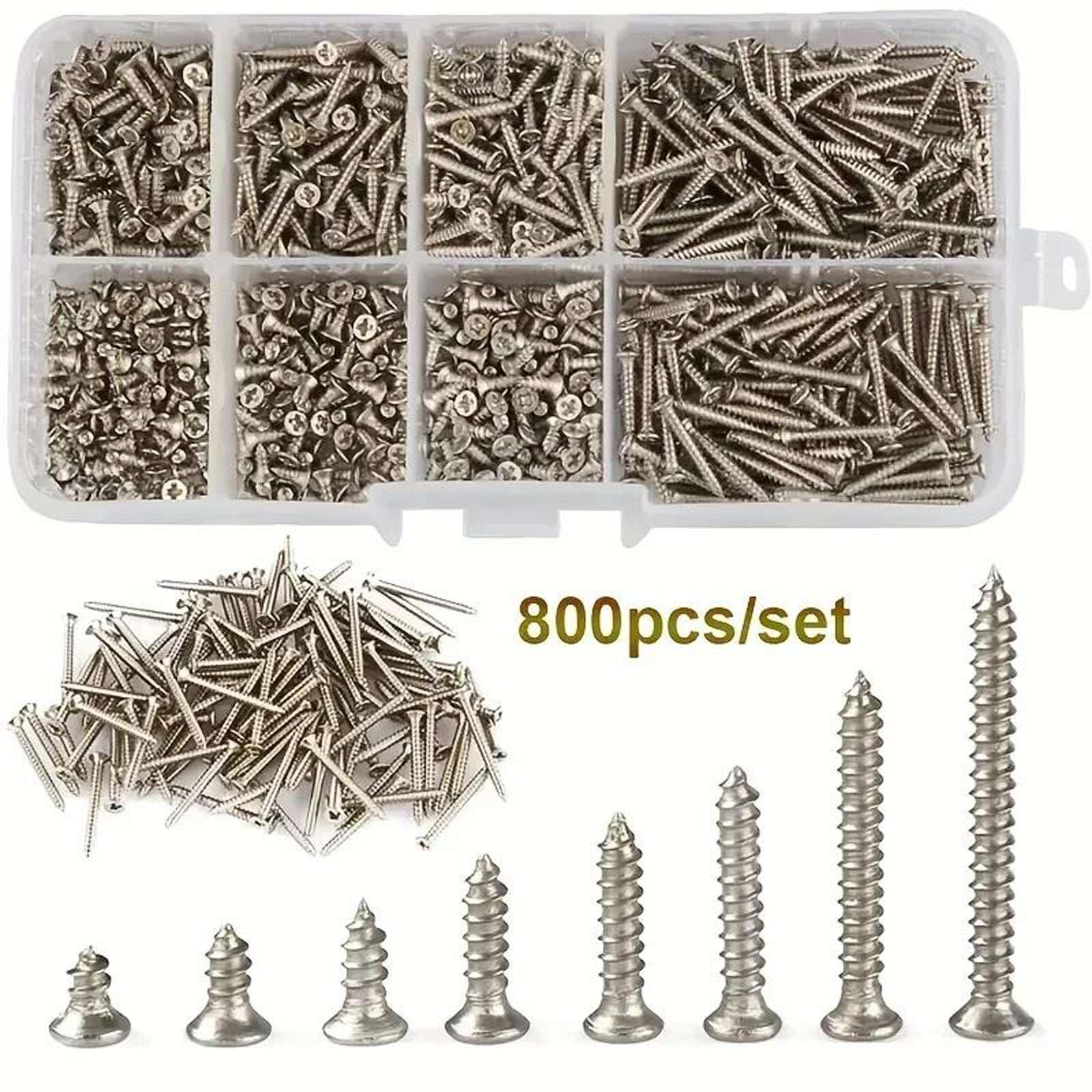 800pcs M2 Kit de Surtido de Tornillos autoperforantes Kit de Surtido de Tornillos de Rosca Tuerca de Seguridad Rosca de Madera Conjuntos de Tornillos de Clavos