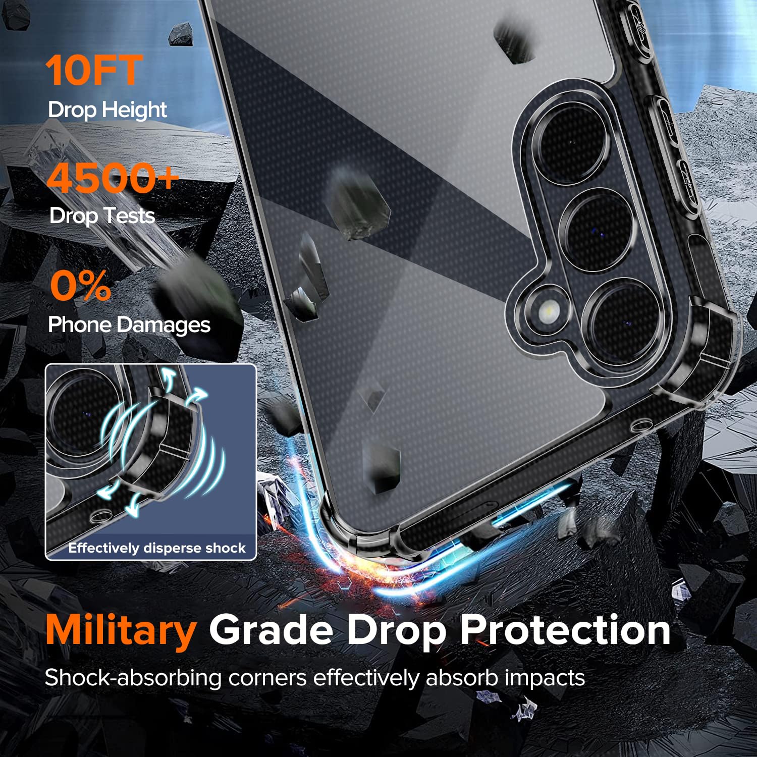 iVoler Anti Ingiallimento Chiaro Cover per Samsung Galaxy A55 5G con 2 Pezzi Vetro Temperato, Custodia Antiurto Trasparente per Assorbimento degli Urti con Paraurti in TPU Morbido Sottile Case (Nero)