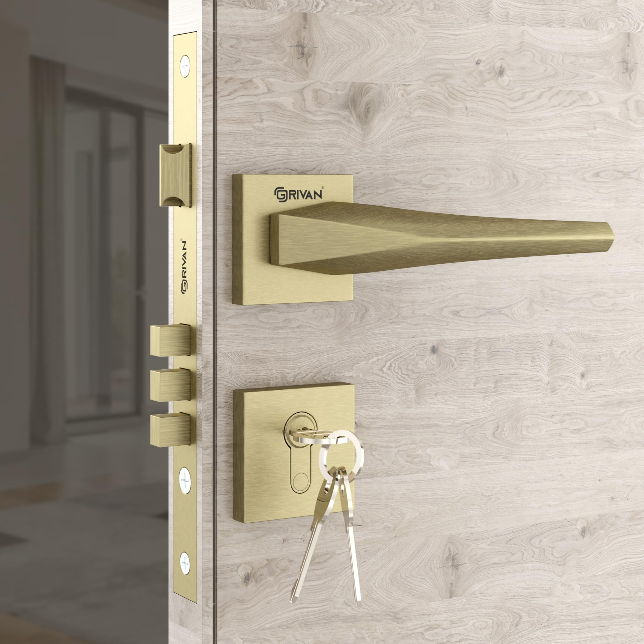 GRIVAN Rose Gold Mortise Lock Set - Secure Your Home -12
