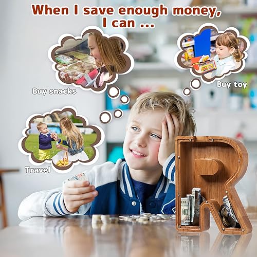 Vista 77 de Alcancía para niños y niñas, alcancía de madera con letra grande del alfabeto con inicial C, banco de monedas, regalos divertidos para cumpleaños