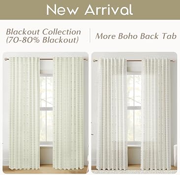 Tan Floral Linen Curtains, Cozy Warm Beige Boho Cottage Semi Sheer Drapes for Living Room Bedroom, 50 W x 84 L