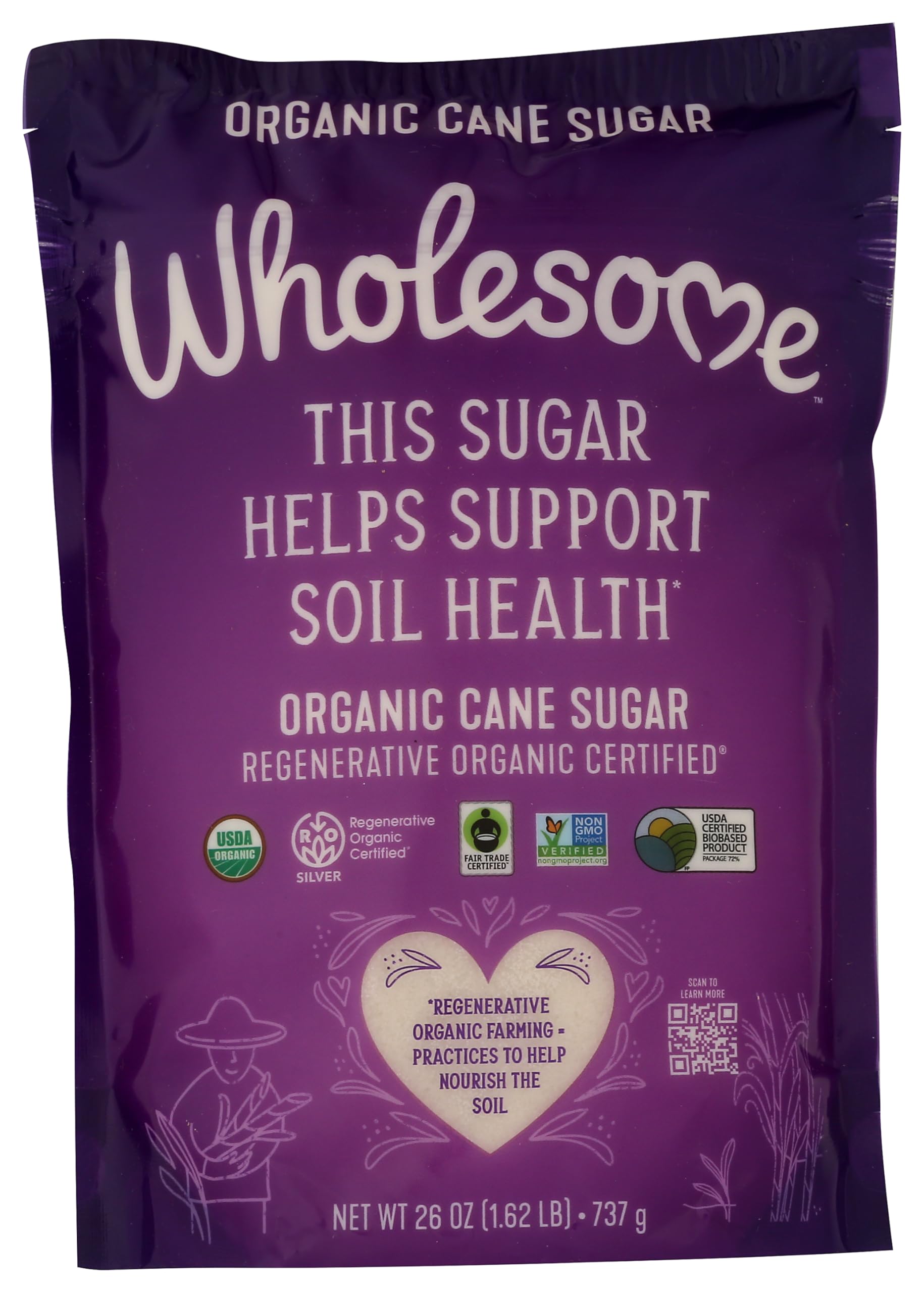 Wholesome Sweeteners 26-Ounce Cane Sugar, Fair Trade, Non GMO, Gluten Free & Vegan, for Baking and Sweetening, 1 Pack