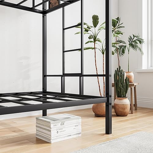 Miniatura 6 de Litera de metal individual sobre individual con 2 escaleras laterales y barandilla de longitud completa, diseño que ahorra espacio, no necesita