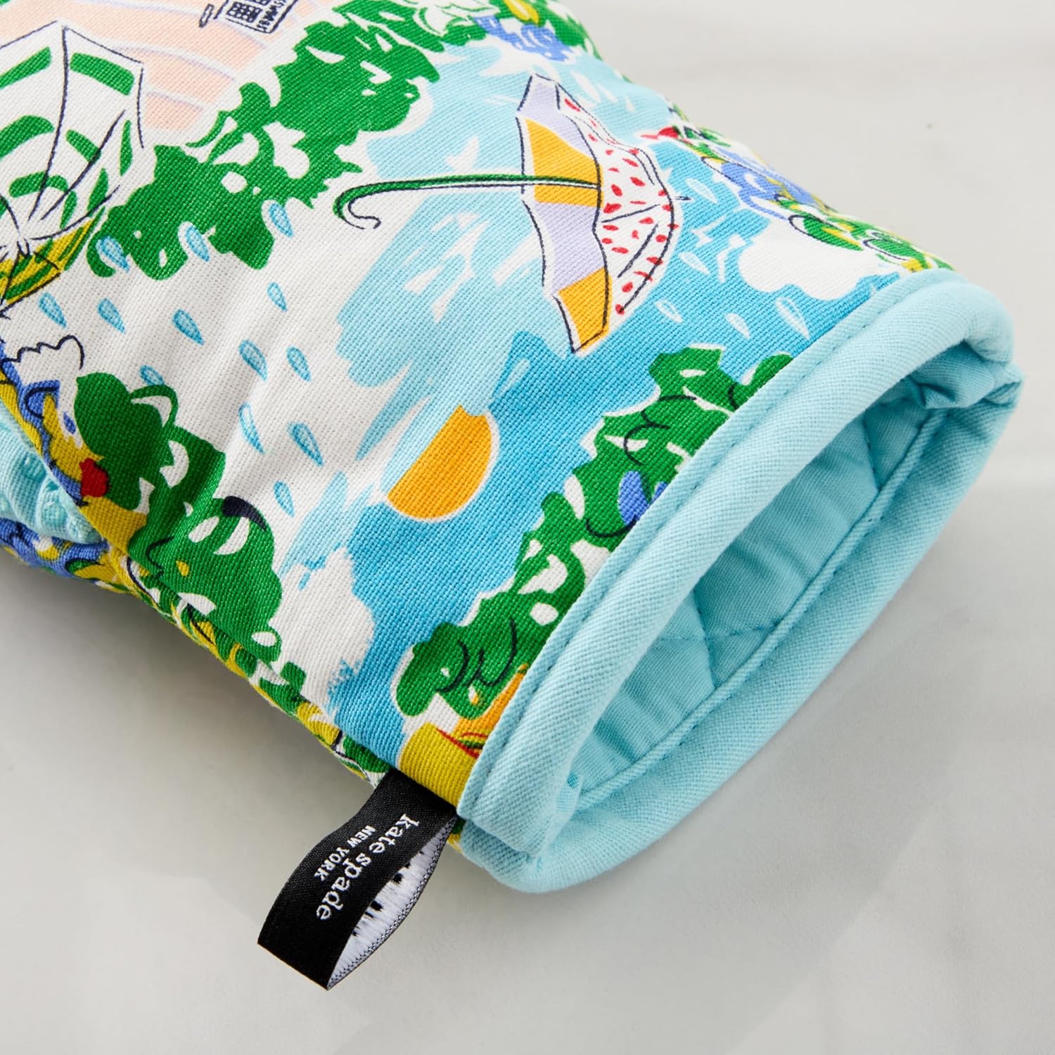 Kate Spade New York Spring Garden Mini Oven Mitt 2-Pack Set, Heat Resistant, 100% Cotton with Printed Non-Slip Silicone Grip, Blue/Green/Beige, 5.5"X8" - Image 5