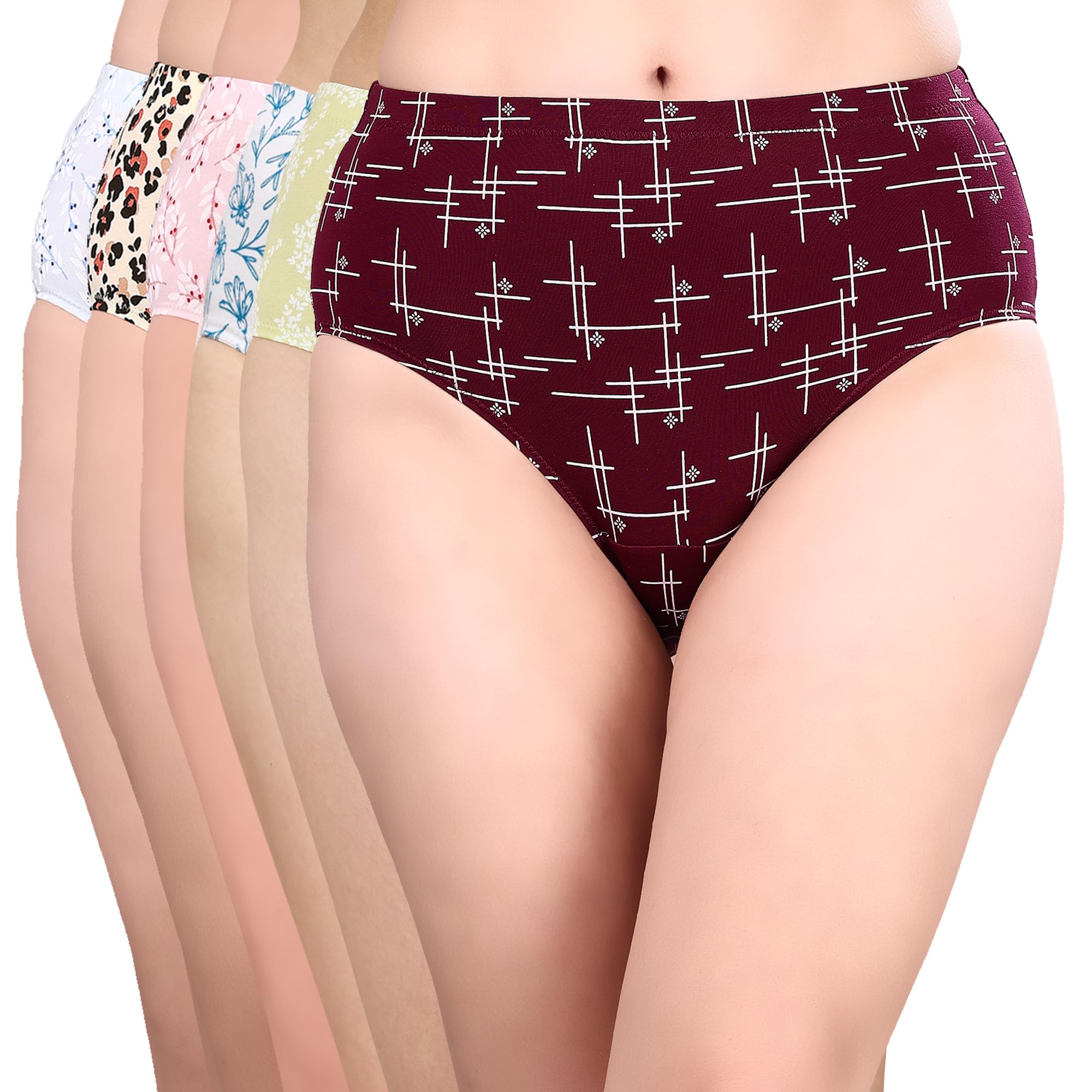 Women High Waist Full Coverage Printed Cotton Briefs (Assorted Pack of 6)-image-33