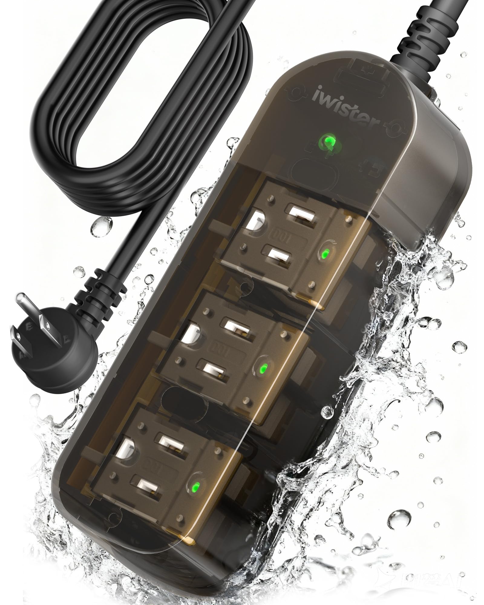 Outdoor Power Strip Weatherproof, 3 AC Outlets, 10FT Extension Cord