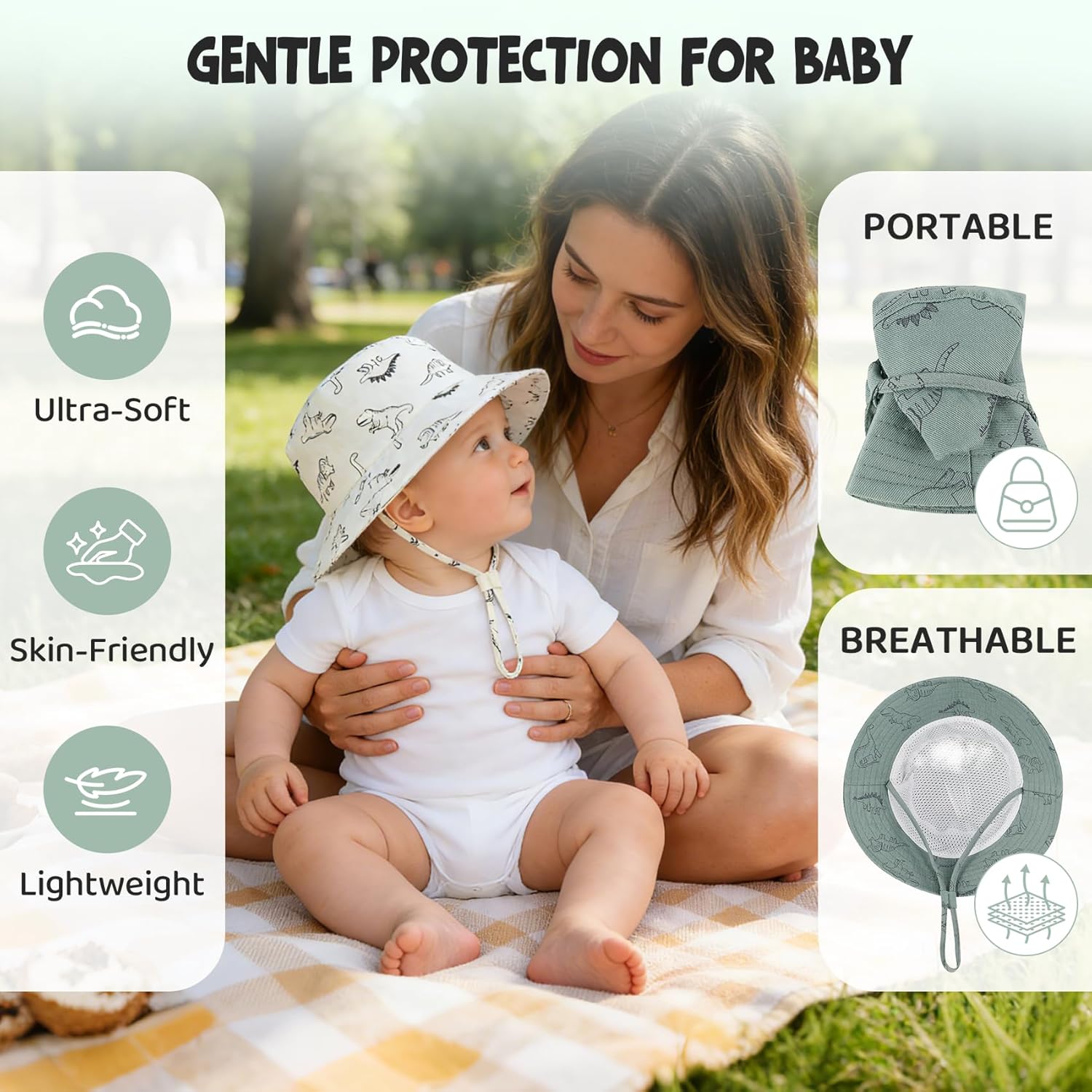 Durio 2-Pack Baby Bucket Hat - UPF 50+ Sun Protection Hat for Infant to Kid, Wide Brim Summer Beach Hats Newborn Toddler Boy - Image 5