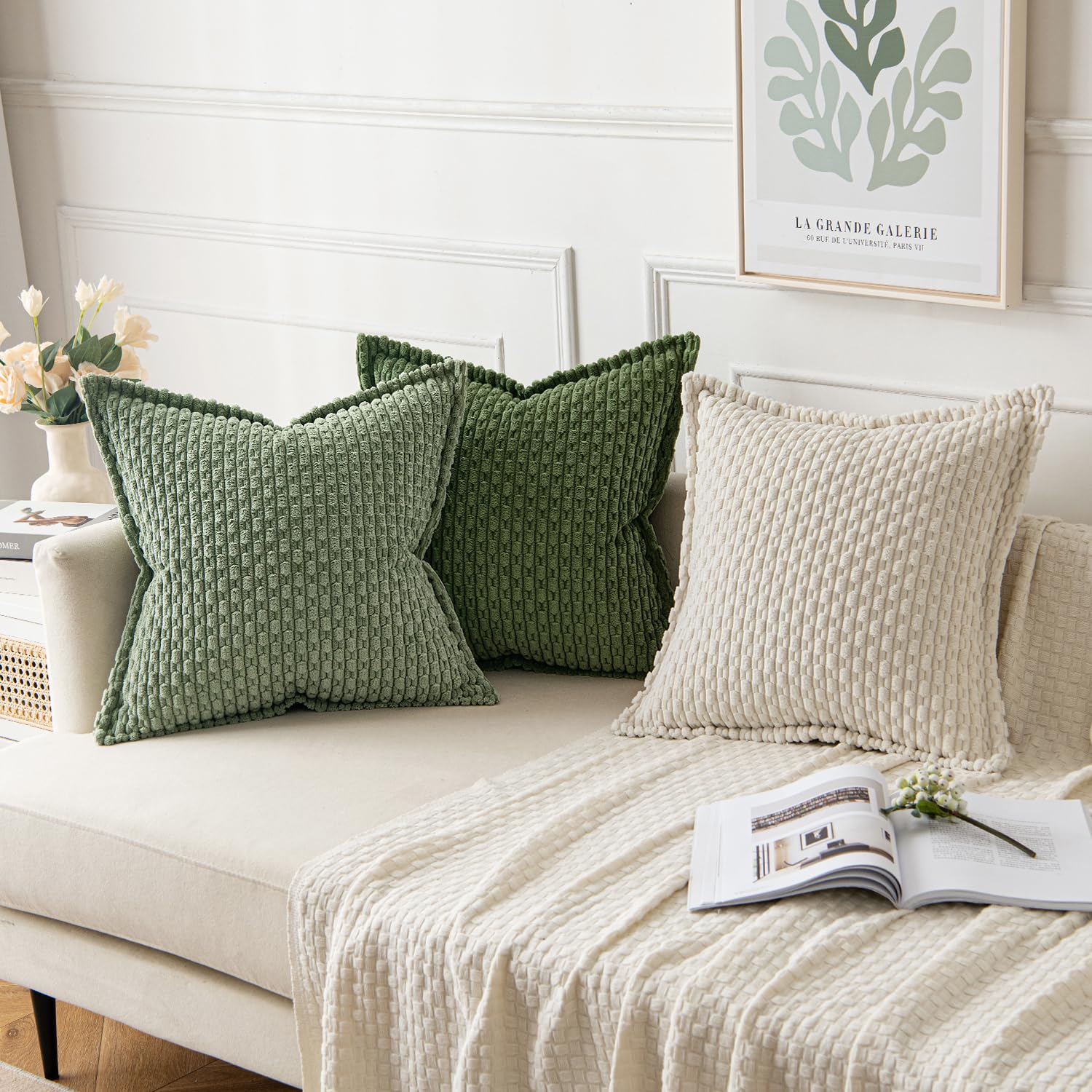 MIULEE Sage Green Throw Pillow Covers 18x18 Inch Pack of 2 Soft ...