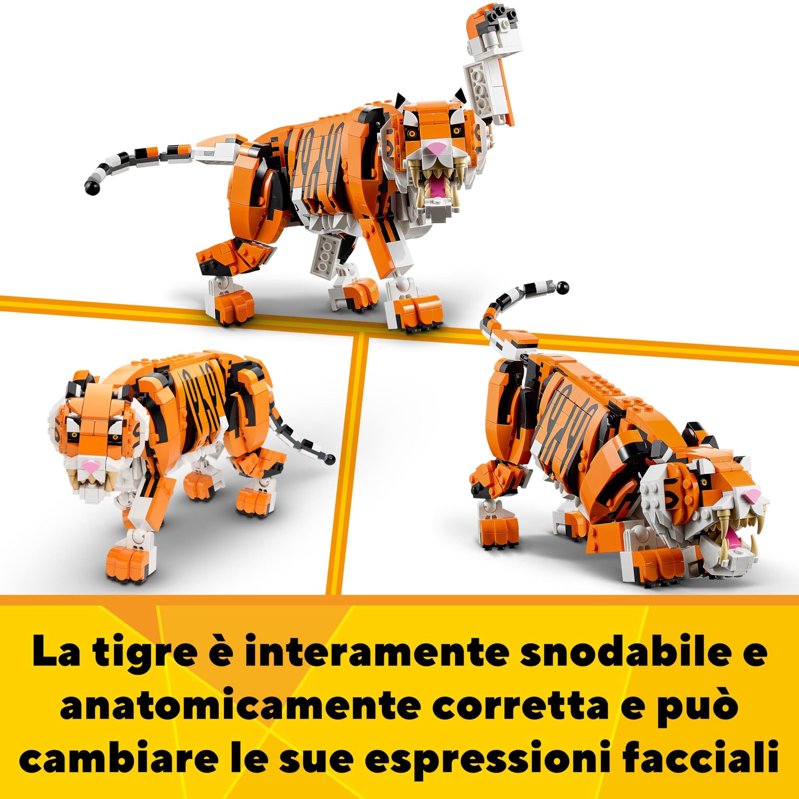 LEGO Creator 3 in 1 Tigre Maestosa, Si Trasforma in Panda o Pesce Koi, Set da Collezione con Figure di Animali Giocattolo, Giochi Creativi per Bambini, Bambine, Ragazzi e Ragazze, Idea Regalo 31129