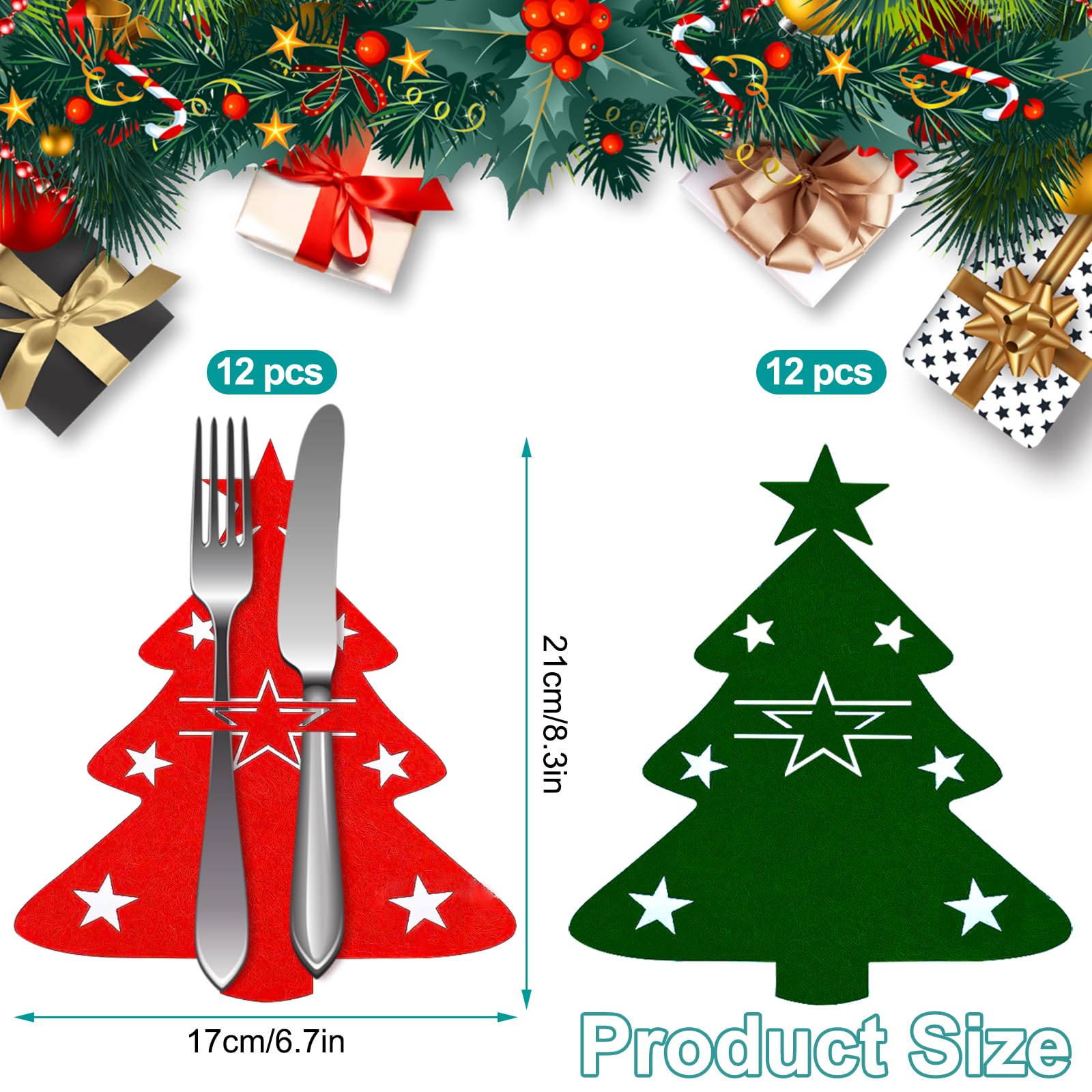 24 Pochettes Porte-couverts En Feutre Sapin De Noël – Housses Décoratives Rouges Et Vertes Pour Fourchettes Et Couteaux