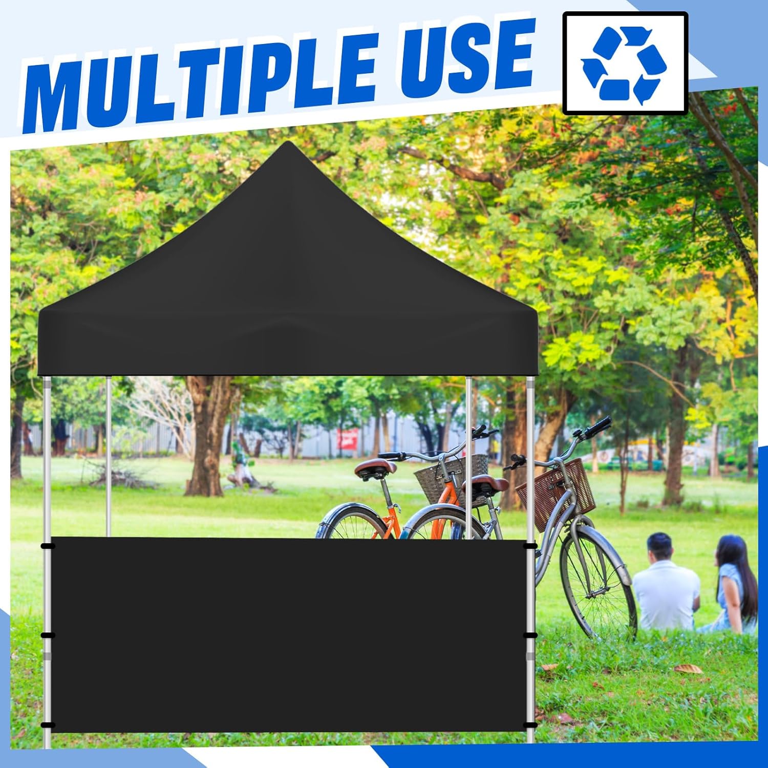 3 Pcs Smoothnovelty Canopy Half Wall Outdoor Gazebo Side Panels for 10'x10', 10'x15', 10'x20' Vertical Leg Pop up Canopy Gazebo Shelter Tent (Black)
