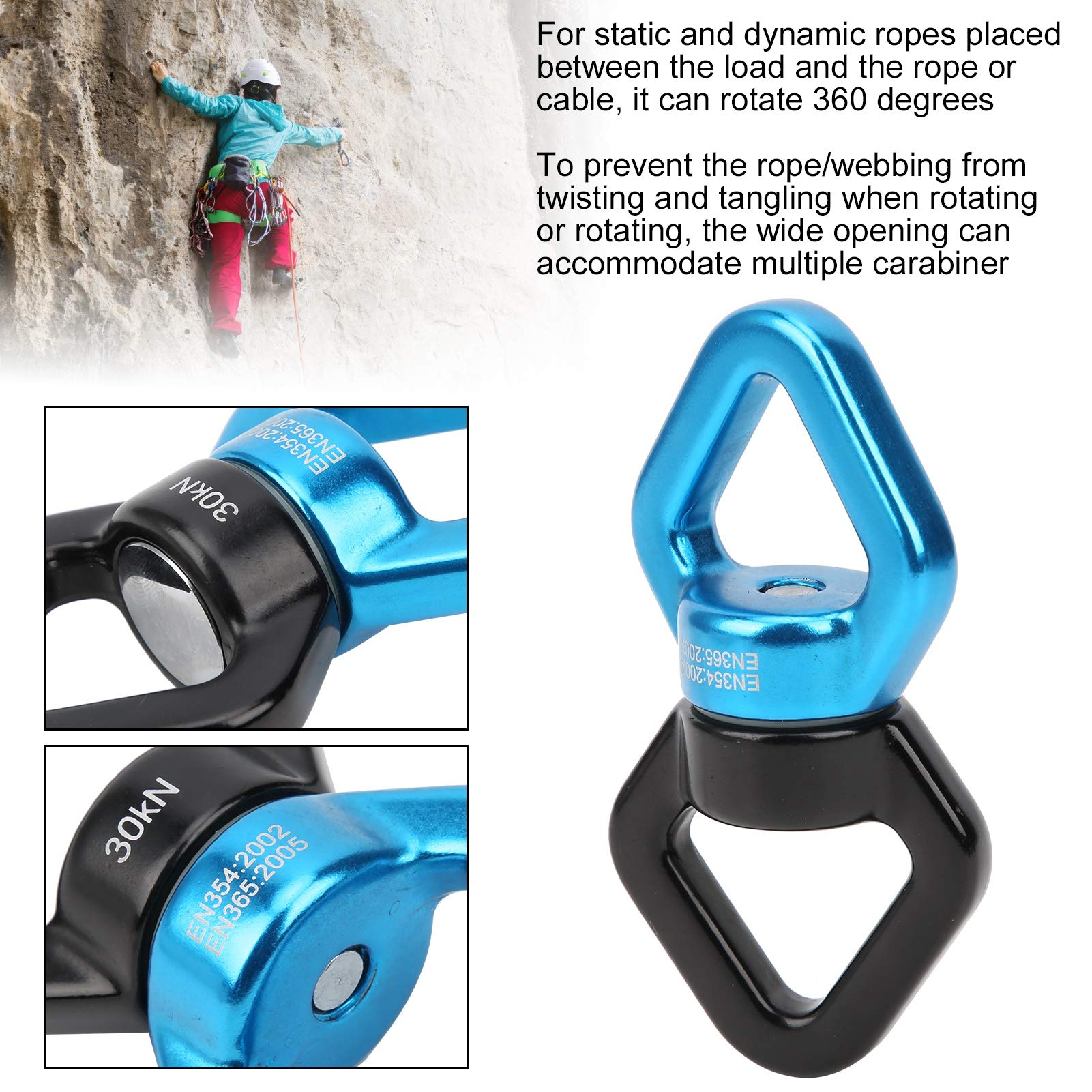 Swing Rotator, Swivel A Triangular Design Climbing Rotational Device, for Yoga Swing Camp Outdoor(Black Blue)
