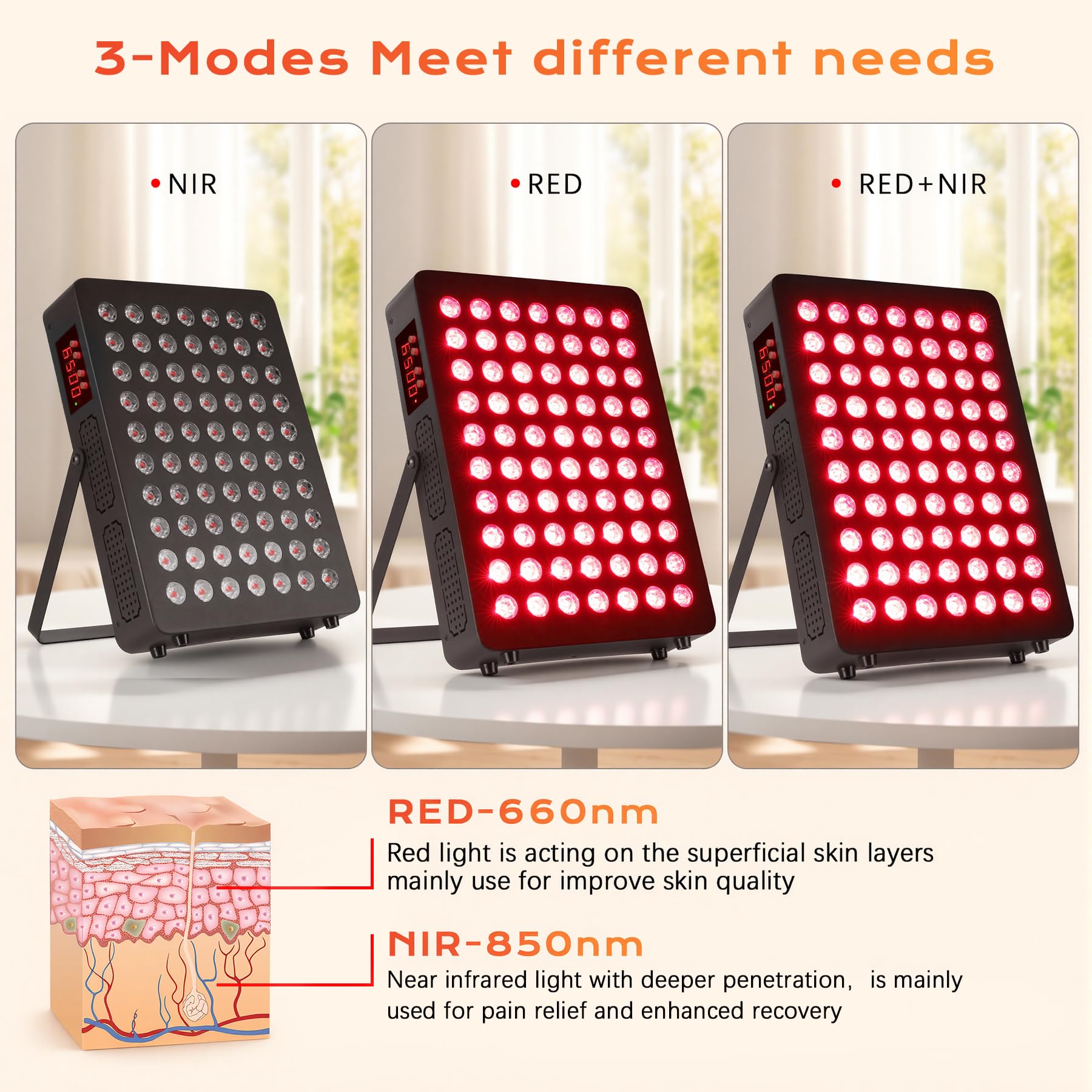 Luz Roja, Lámpara Infrarroja 660nm & 850nm, Lampara Luz Roja 120W Doble Chip 70 LEDs, con Temporizador y Soporte Ajustable, Red Light Therapy para Cara Y Cuerpo
