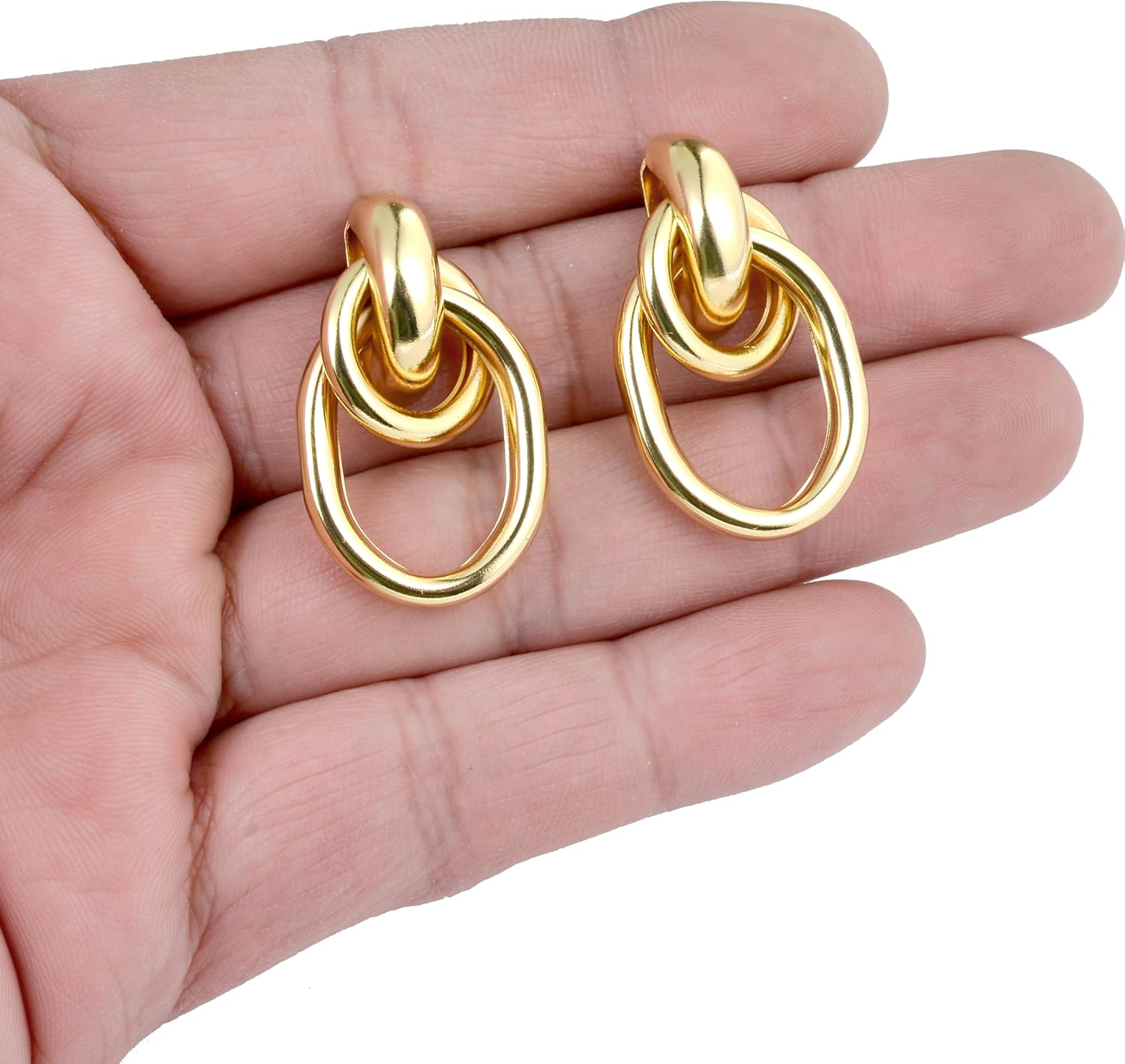 Fxiqini Gold Knot Earrings Geometric Drop Dangle Earrings Chunky Statement Earrings for Women Jewelry Gifts Gold Silver Tone - Image 5