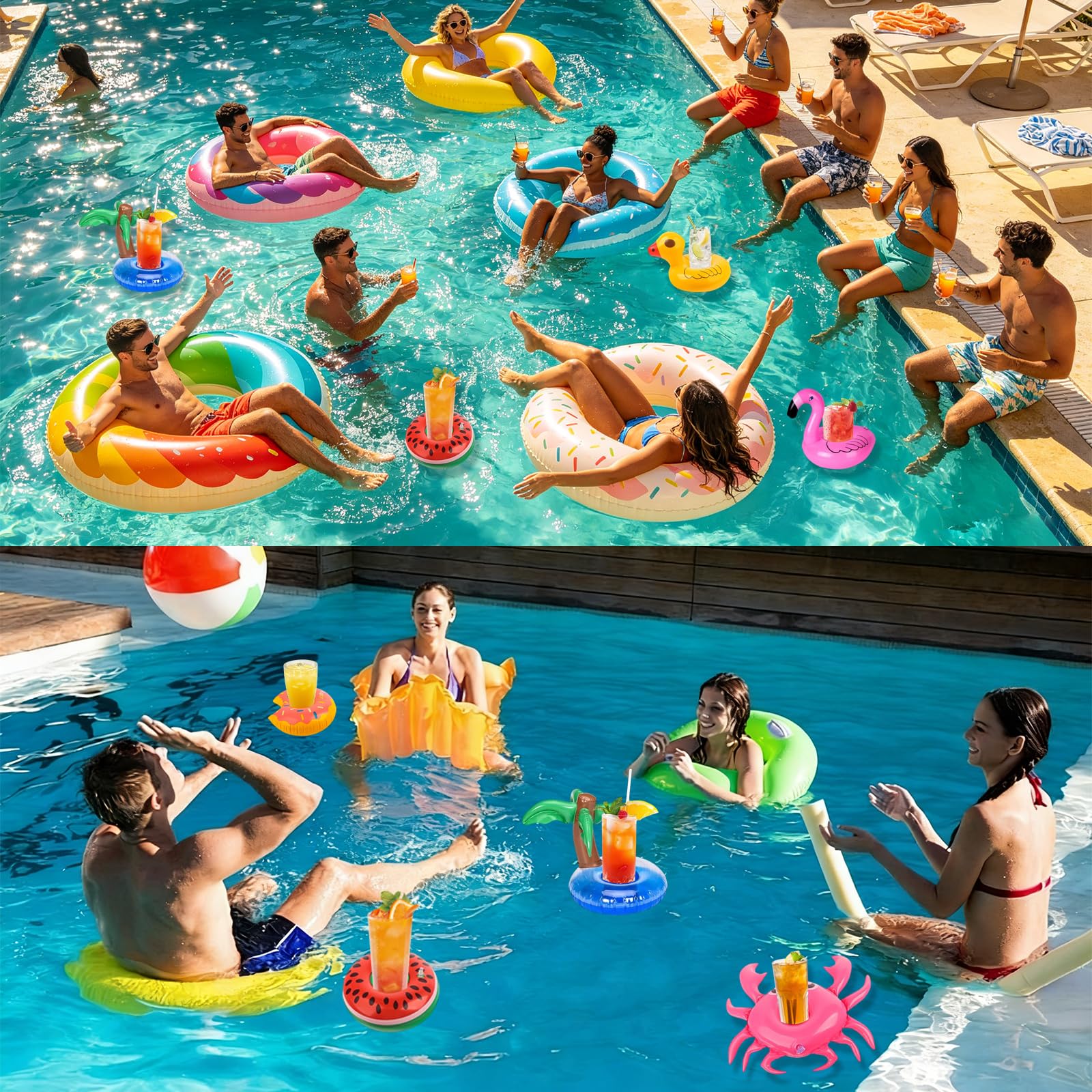 9 nadmuchiwanych uchwytów na napoje, flamingo, na basen, nadmuchiwane, pływające uchwyty na napoje, na lato, do hal, na plażę, na imprezę hawajską