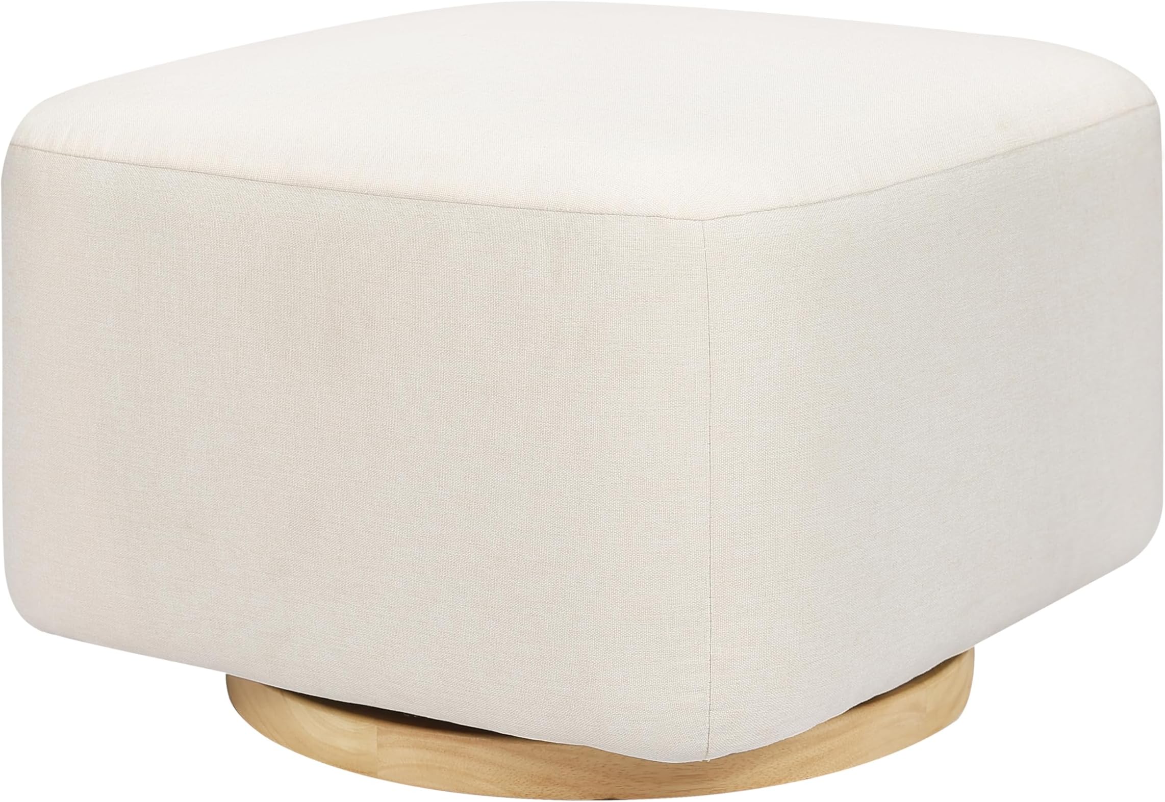 Kiwi Gliding Ottoman in Performance Cream Eco-Weave with Light Wood Base, Water Repellent & Stain Resistant, Greenguard Gold and CertiPUR-US Certified