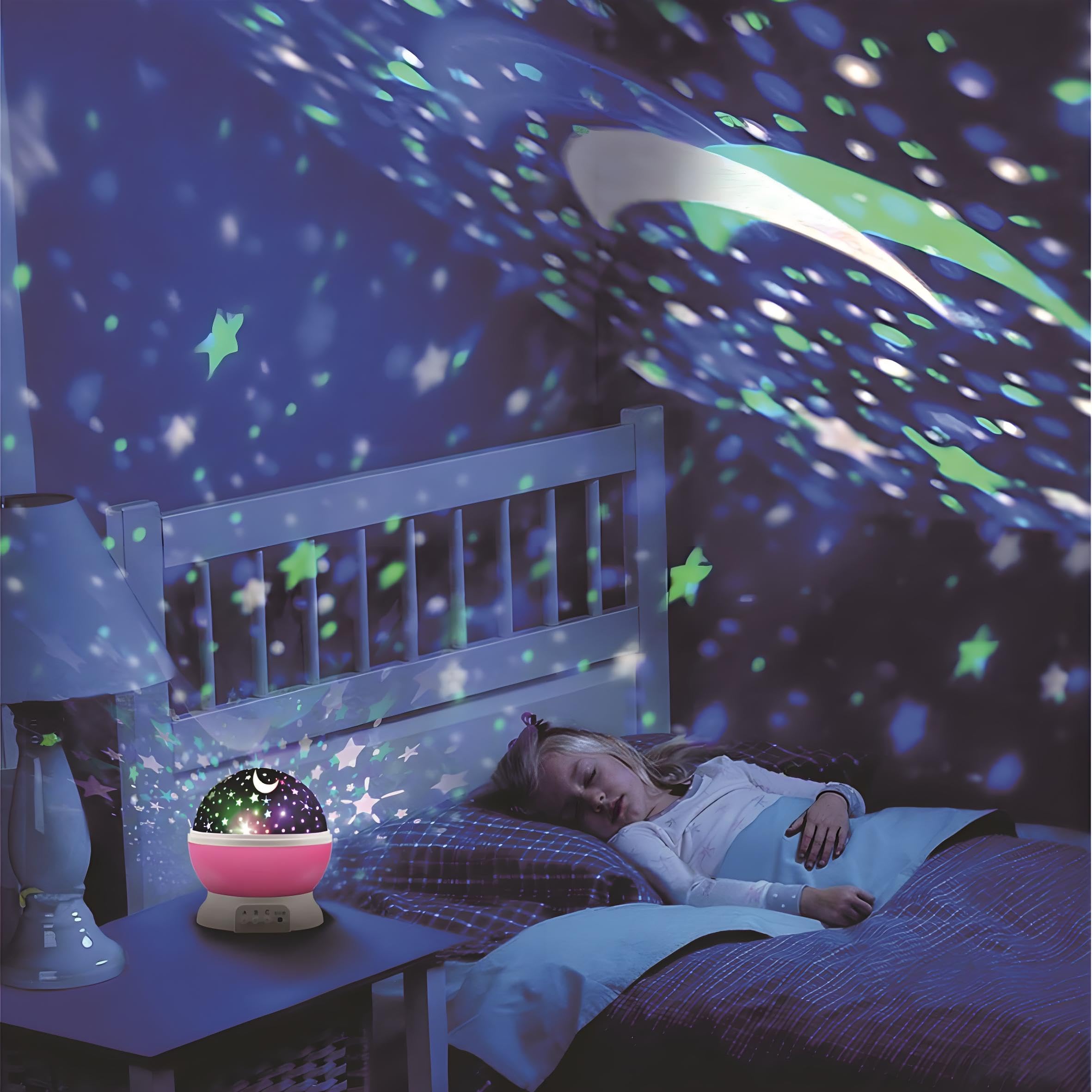 Projecteur de veilleuse, projecteur d'étoiles rotatif, lampe table lumineuse à LED, lumière rotative couleur for fêtes d'enfants et jouets for enfants (bleu)(2 Pack of Pink)
