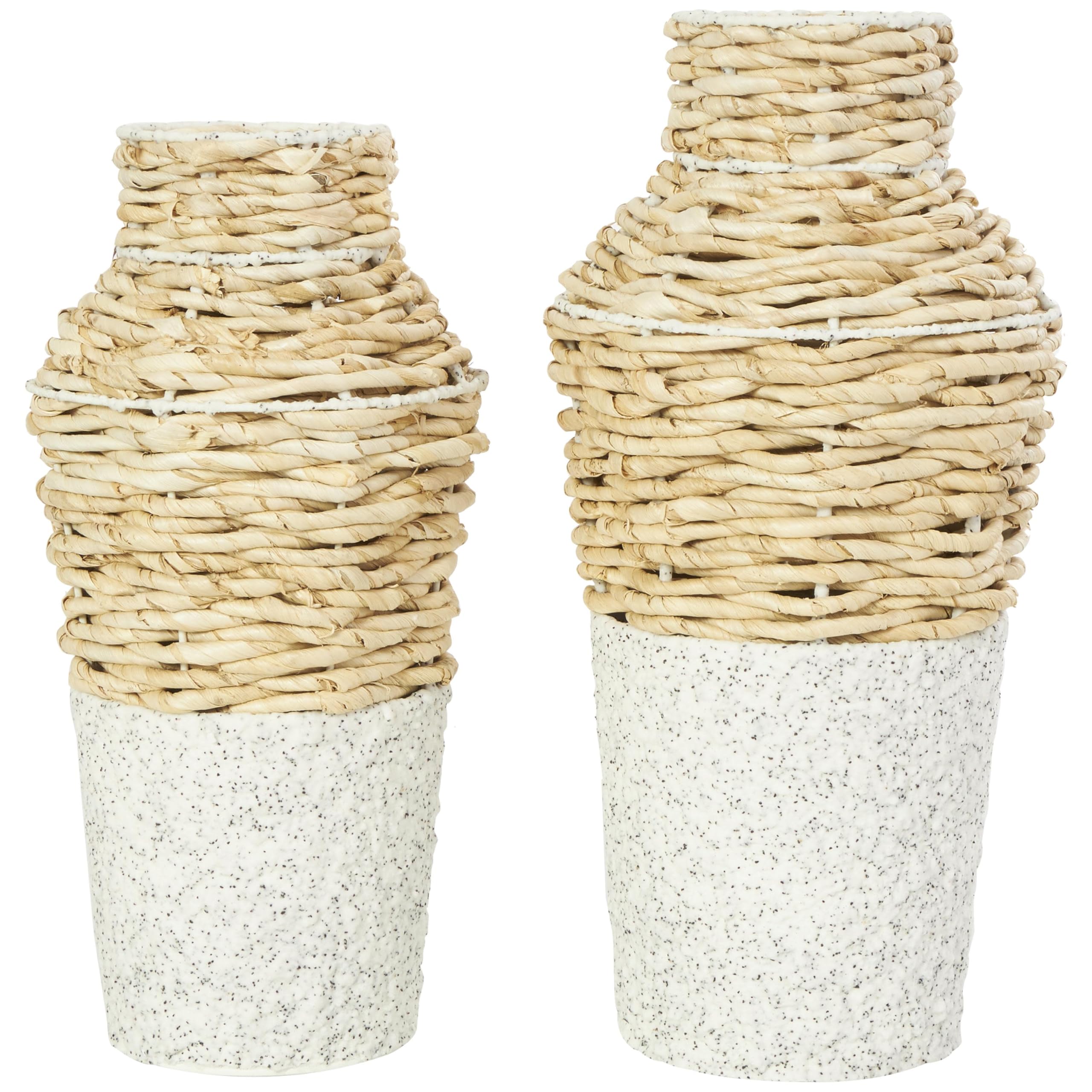 Deco 79 Set di 2 vasi decorativi in alga marina intrecciata con basi bianche e nere maculate, per la decorazione della casa, 40,6 cm, 38,1 cm di altezza, marrone