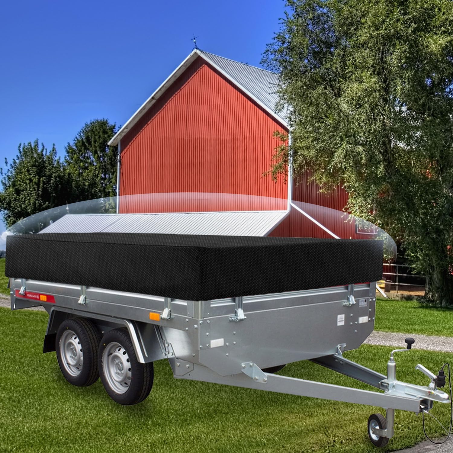 Utility Trailer Cover, Waterproof Dust Heavy Duty Dump Trailer Cover, 420D Heavy Duty Oxford Fabric, Dump & Utility Trailer Cover no ramp gate, Wind-Proof/Anti-UV (Black, 5 * 8)