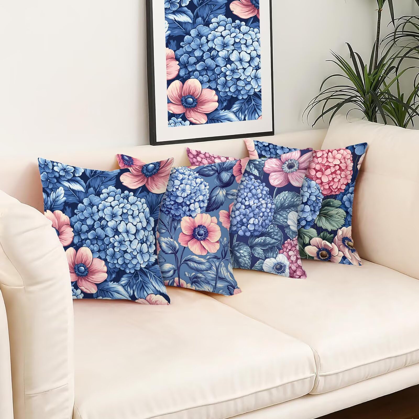 Kissenbezug 55x55 Blau 4er Set Samt Kissenbezüge Blume Zierkissenbezug Kissenhülle Dekorative Weiche Quadratische Dekokissenbezug Sofakissenbezug Couchkissen für Deko Schlafzimmer Wohnzimmer P-49