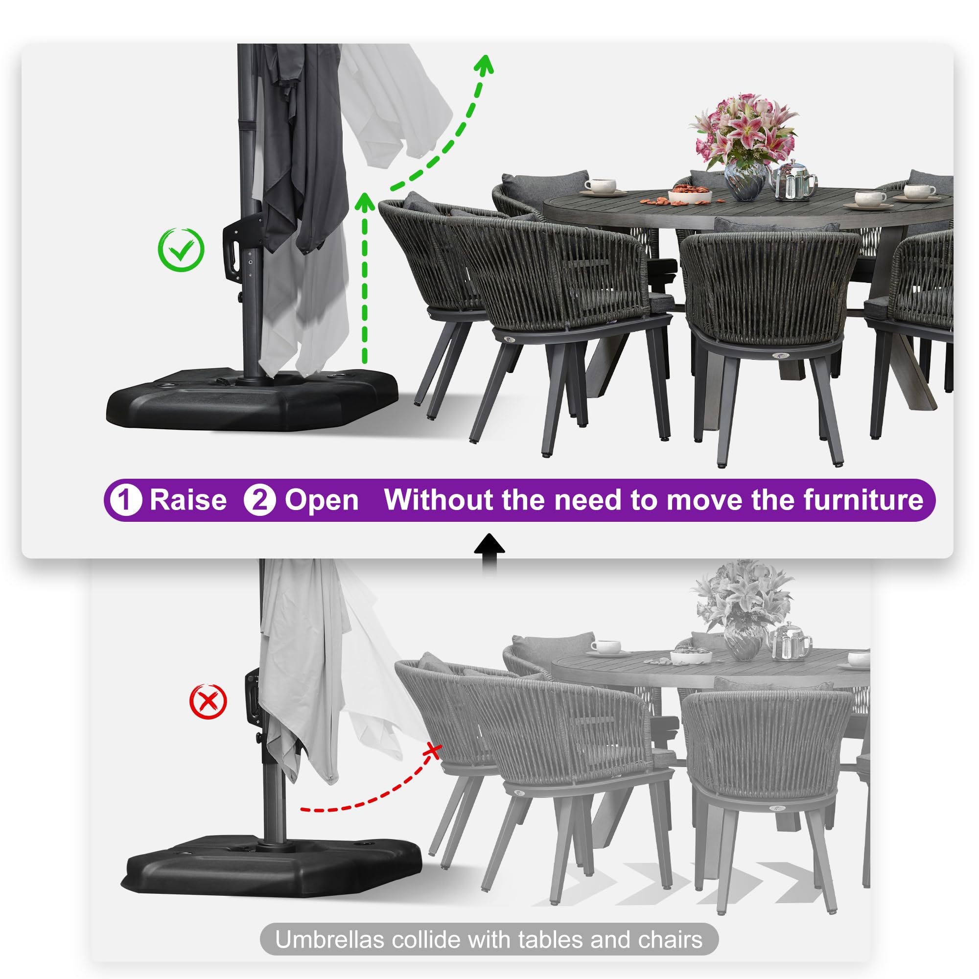 PURPLE LEAF Patio 11.5 x 11.5 Telescopic Umbrella with Base Grey | Effortless Height Extension Telescopic Up Down Lifting 360 Rotation Effortless Shade Control Reliable Customer Support product thumbnail 7