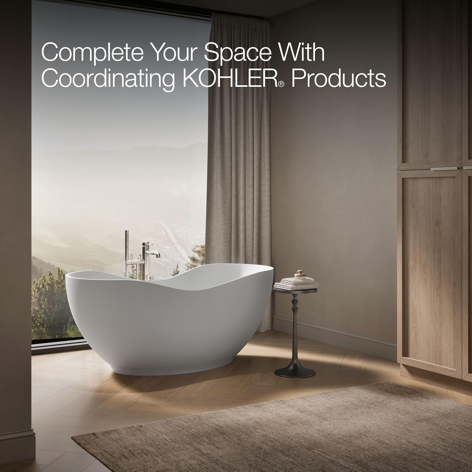 Kohler 1800-HW1 Abrazo® 66" x 31-1/2" freestanding bath, Honed White