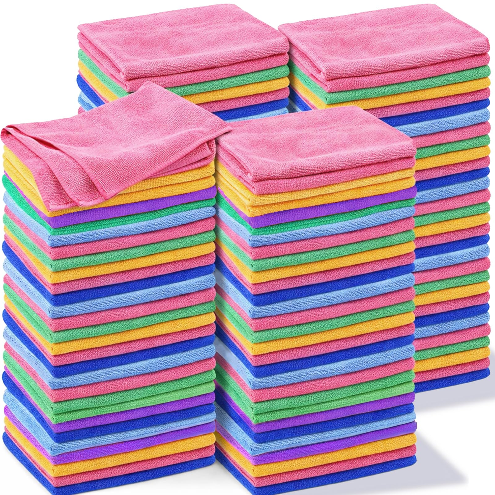 Preboun Mikrofaser-Reinigungstücher, 300 Stück, 30,5 x 40,6 cm, wiederverwendbar, waschbar, saugfähige Reinigungstücher für Haus, Küche, Auto, Büro, Fenster, 6 Farben