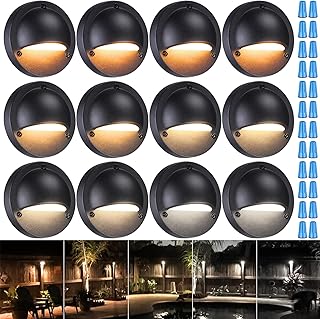 LEONLITE 12-Pack Update 5CCT LED Low Voltage Deck Lights, 180LM 3.74inch Landscape Step Railing Fence Light, 12-24V AC/DC, CRI90, Die-cast Aluminum Housing & Frosted Glass Lens, UL Cord, Black