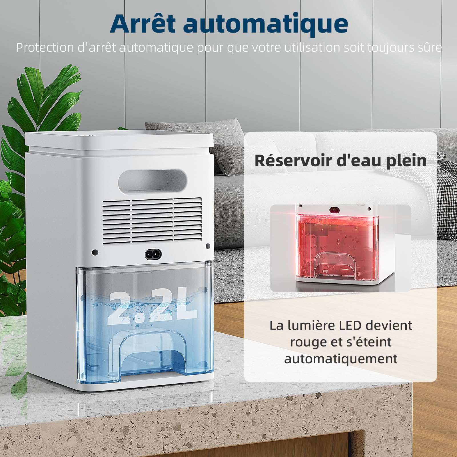 Déshumidificateur D'air électrique 2.2L - Portable - Minuterie 2-12h - Silencieux - Pour Chambre, Salle De Bain Jusqu'à 25m²