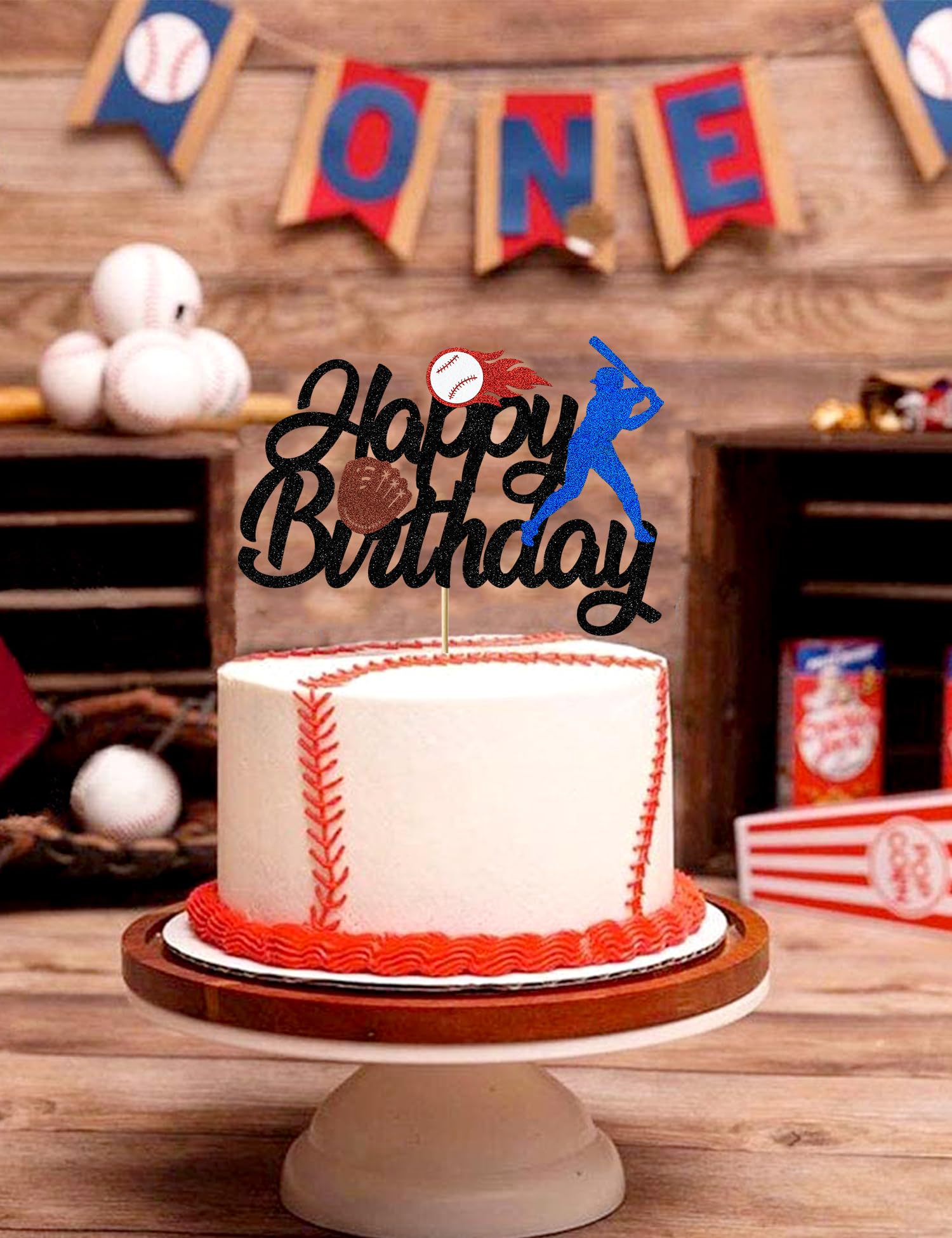 Baseball Happy Birthday Cake Topper - Blue Glitter Sport Theme Decoration For Kids Parties - View #7